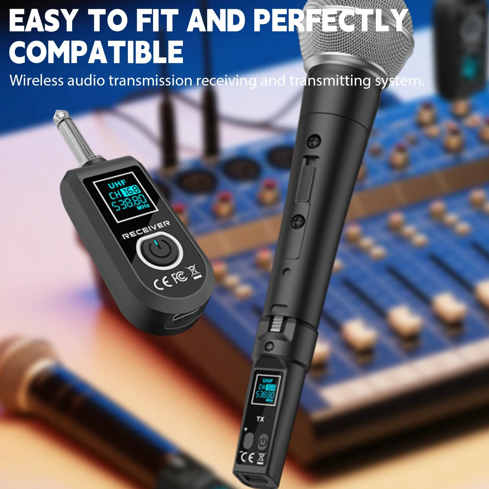 Émetteur récepteur de microphone XLR sans fil, 2,4 GHz, 1 à 2 UHF, émetteur/récepteur sans fil pour microphones dynamiques et à condensateur, table de mixage audio, 50 m, adaptateur de microphone sans