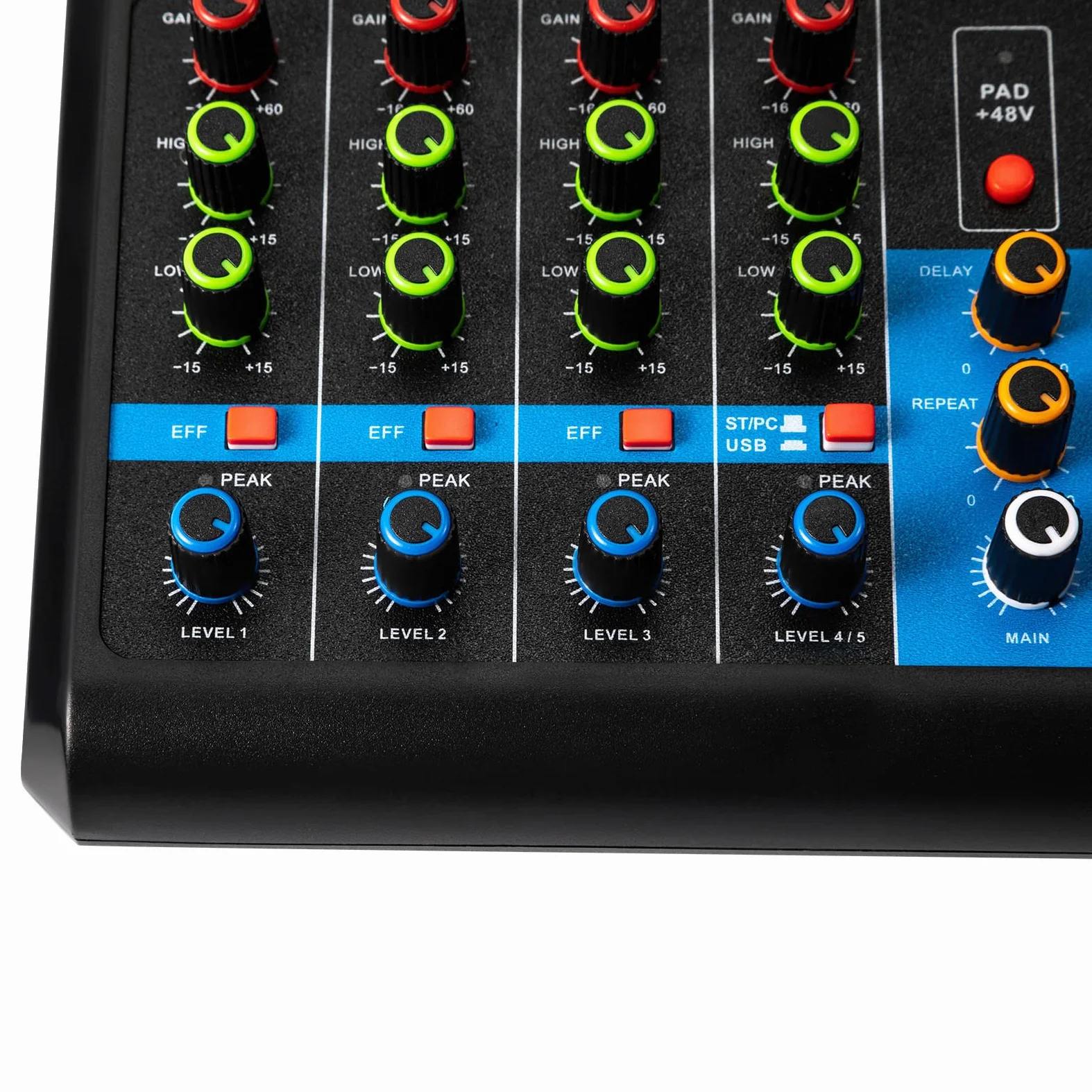Table de mixage 5 canaux - Table de mixage DJ - Mixeur audio - Enregistreur et entrée micro USB - Port USB - Pour microphones, guitares, basses, claviers, mixeurs, instruments, etc