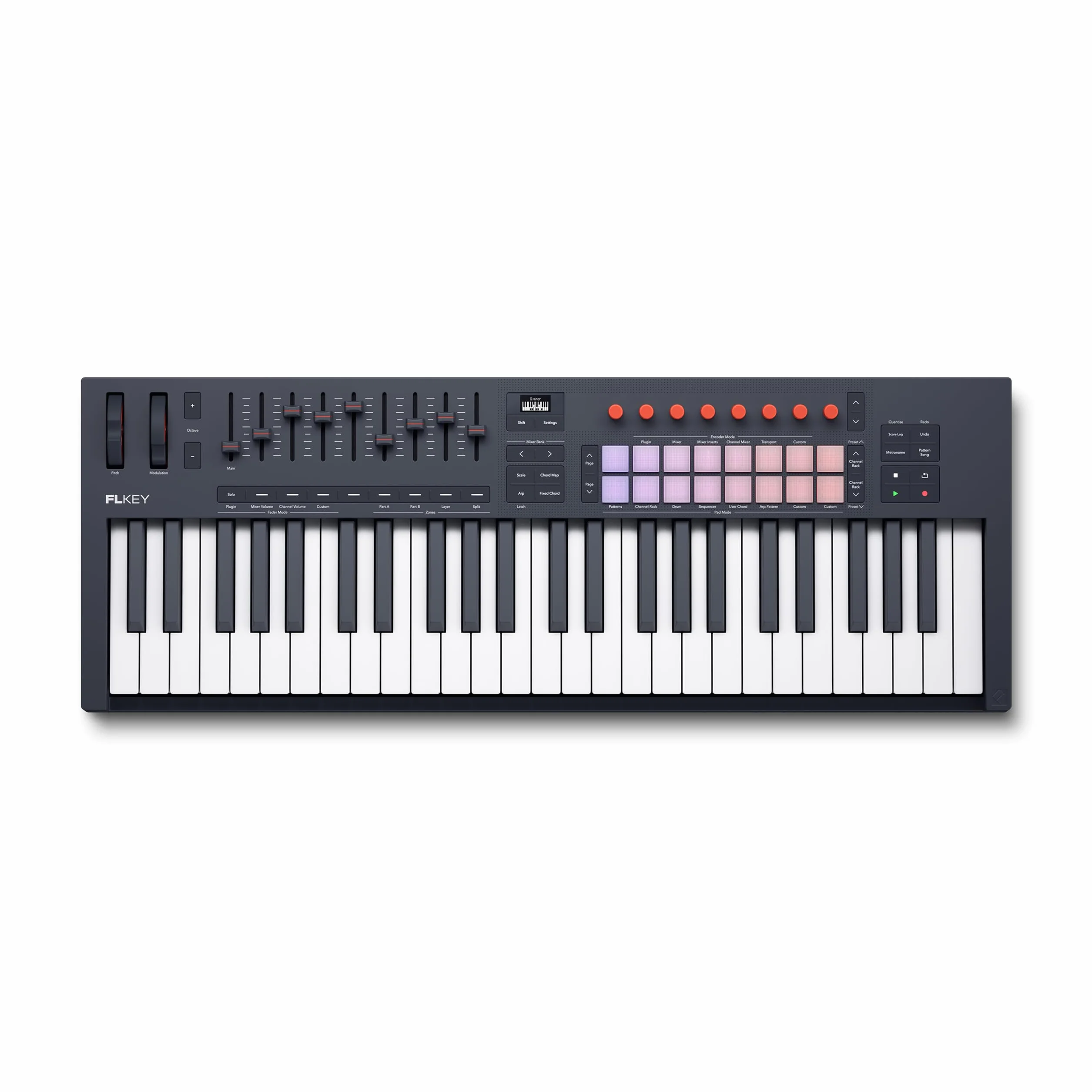Novation FLkey 2 49 — clavier USB MIDI semi-lesté pour FL Studio. Créez des beats avec des molettes de pitchbend et de modulation, 16 pads rythmiques, un arpégiateur et 6 mois d’abonnement à FL Studio