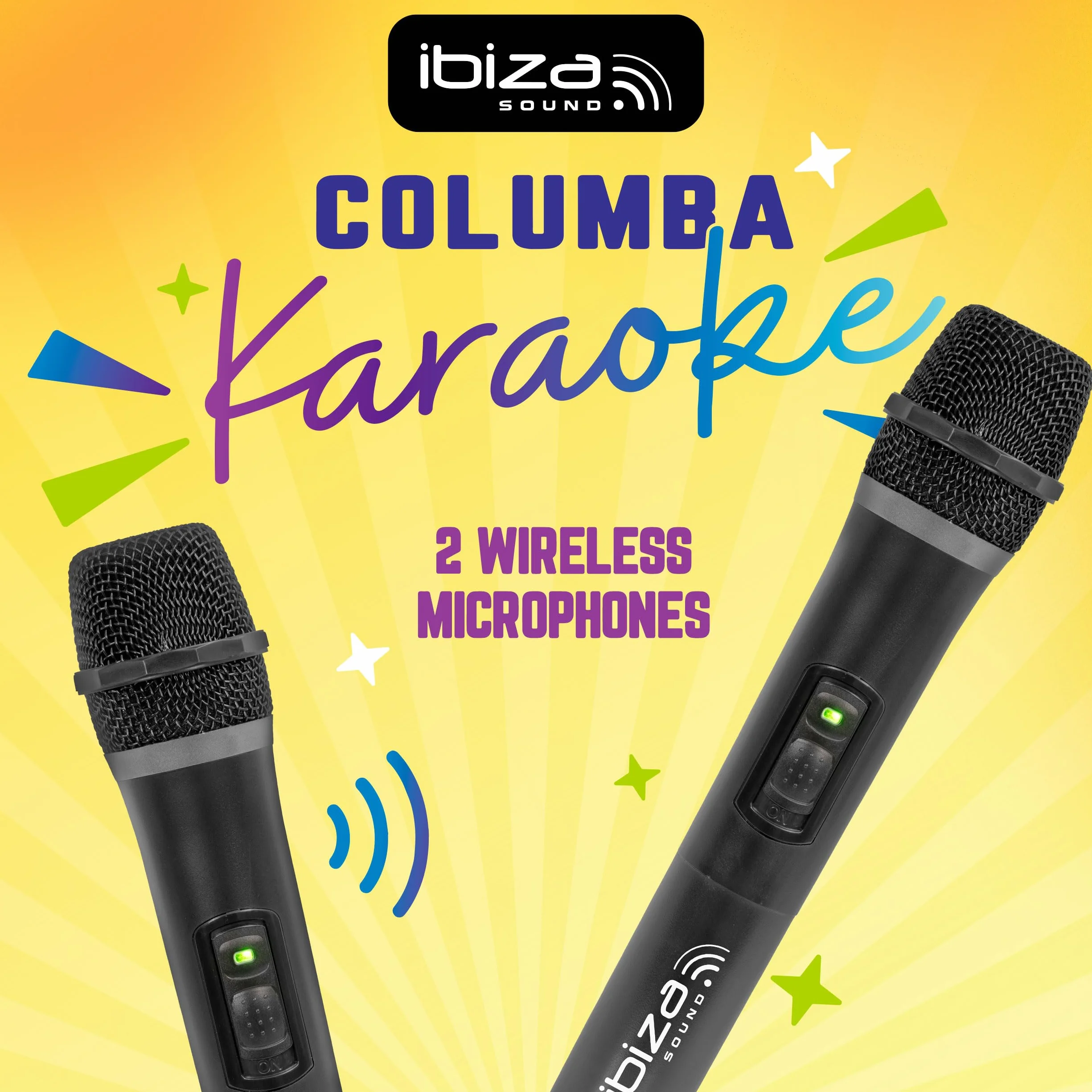 Ibiza - Columba-Karaoke - Enceinte Bluetooth Karaoke avec 2 Micros sans Fil - Changeur de Voix, lumières LED, Talkover et Fonction Rec - Soirées Karaoké