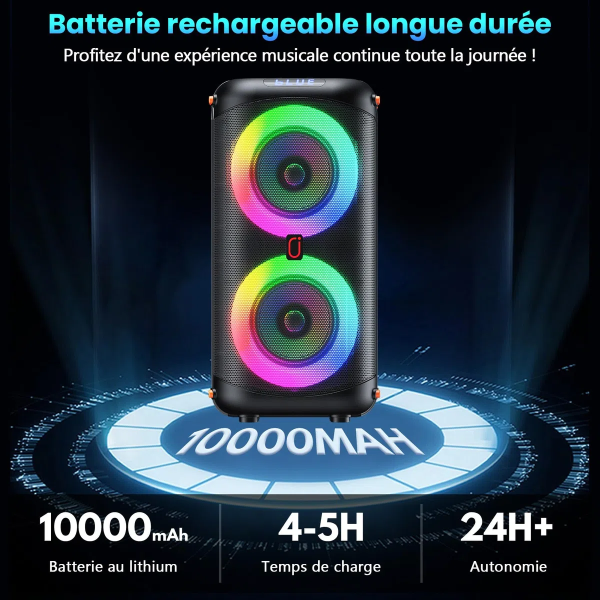HWWR Enceinte Karaoke 2 Micro sans Fil, Puissance Max 300W Karaoké Professionnel, 10000mAh Portable Bluetooth 5.3 avec LED Haut-Parleur Amplifié Portable Système Karaoké Soutien