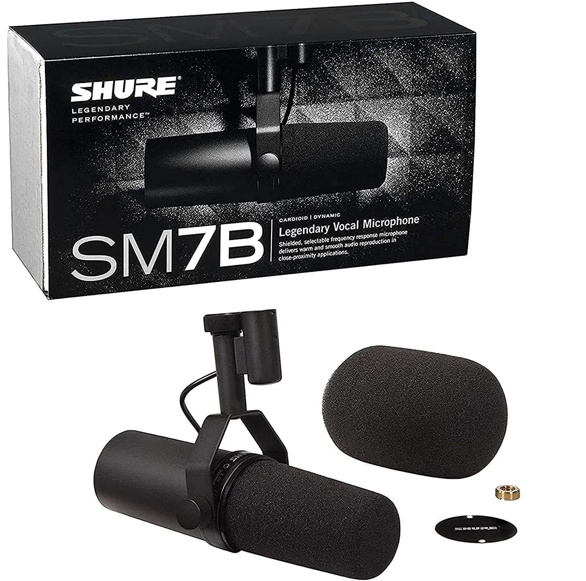 Shure SM7B Microphone Dynamique Cardioïde, Son Doux et Chaleureux pour Le Broadcast, Le Podcast ou L’Enregistrement