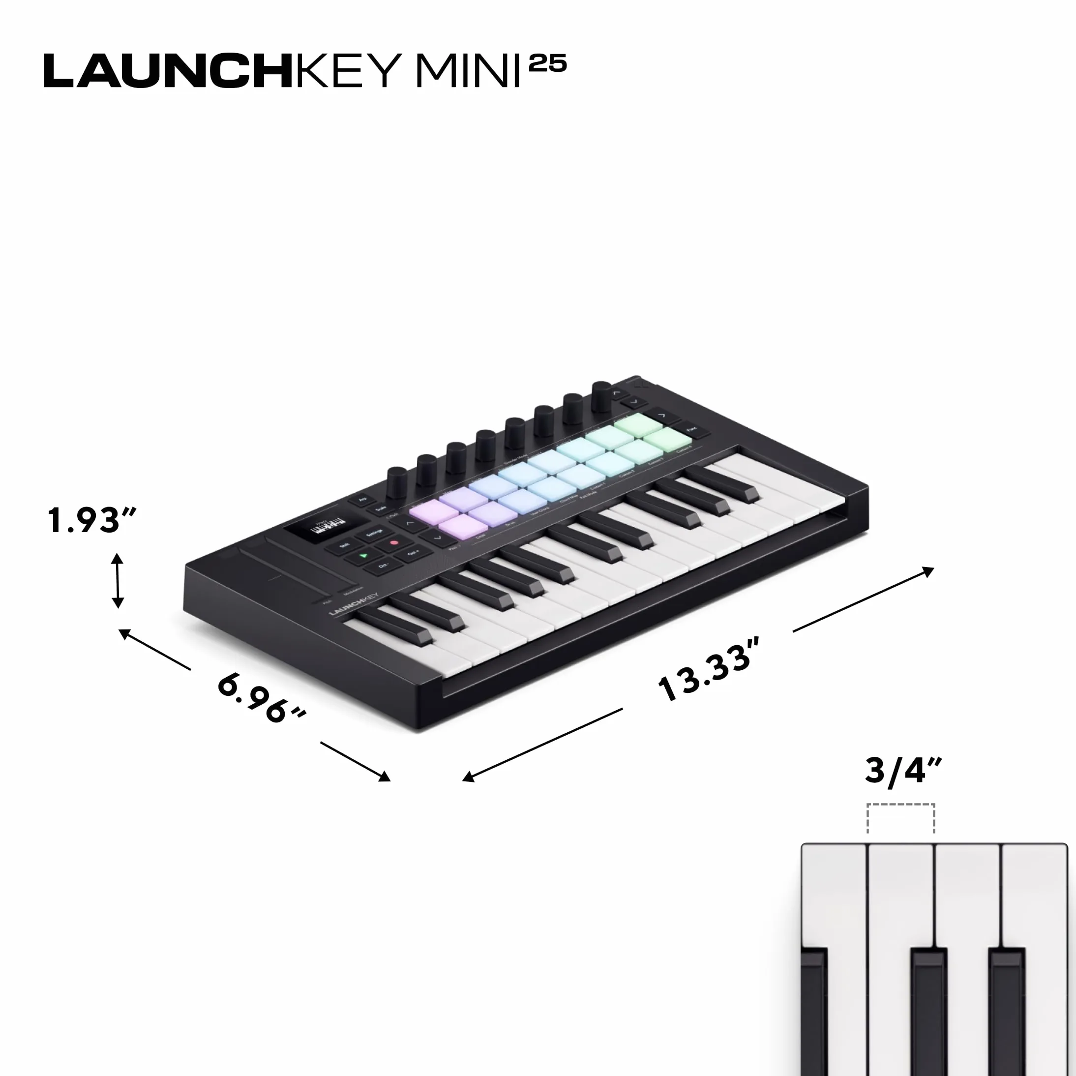 Novation Launchkey Mini 25 [MK4] — clavier maître MIDI USB portable de 25 mini-touches avec intégration aux STAN. Mode Chord, mode Scale et arpégiateur. Bundle de logiciels musicaux fourni.