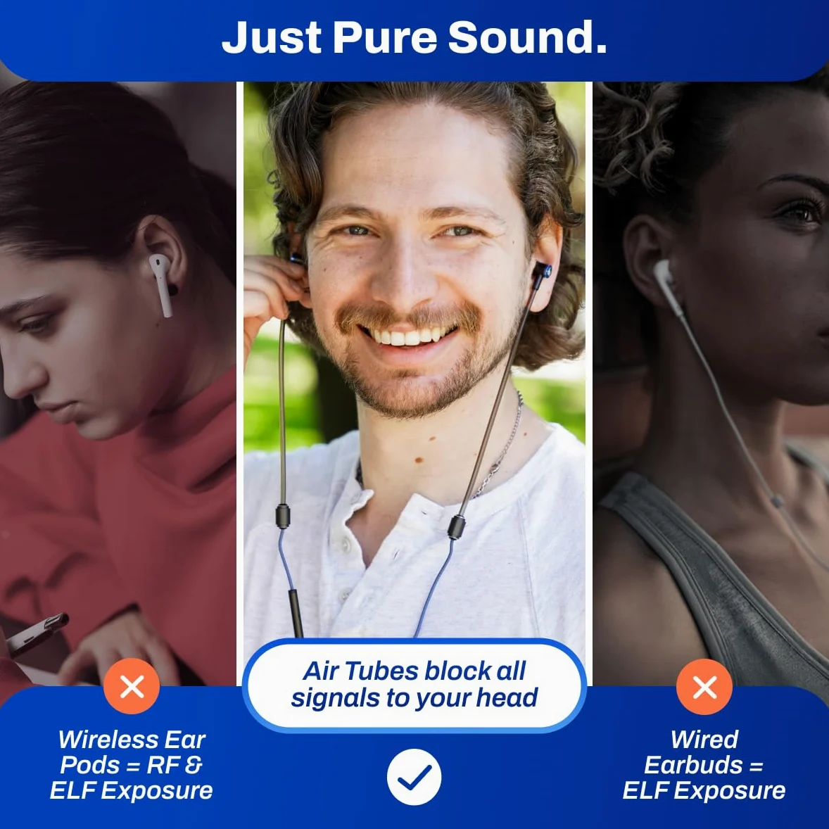 DefenderShield Casque sans EMF - Universel Anti-Radiation Air Tube Casque Filaire Stéréo avec Microphone et Contrôle du Volume - Fonctionne avec iPhone