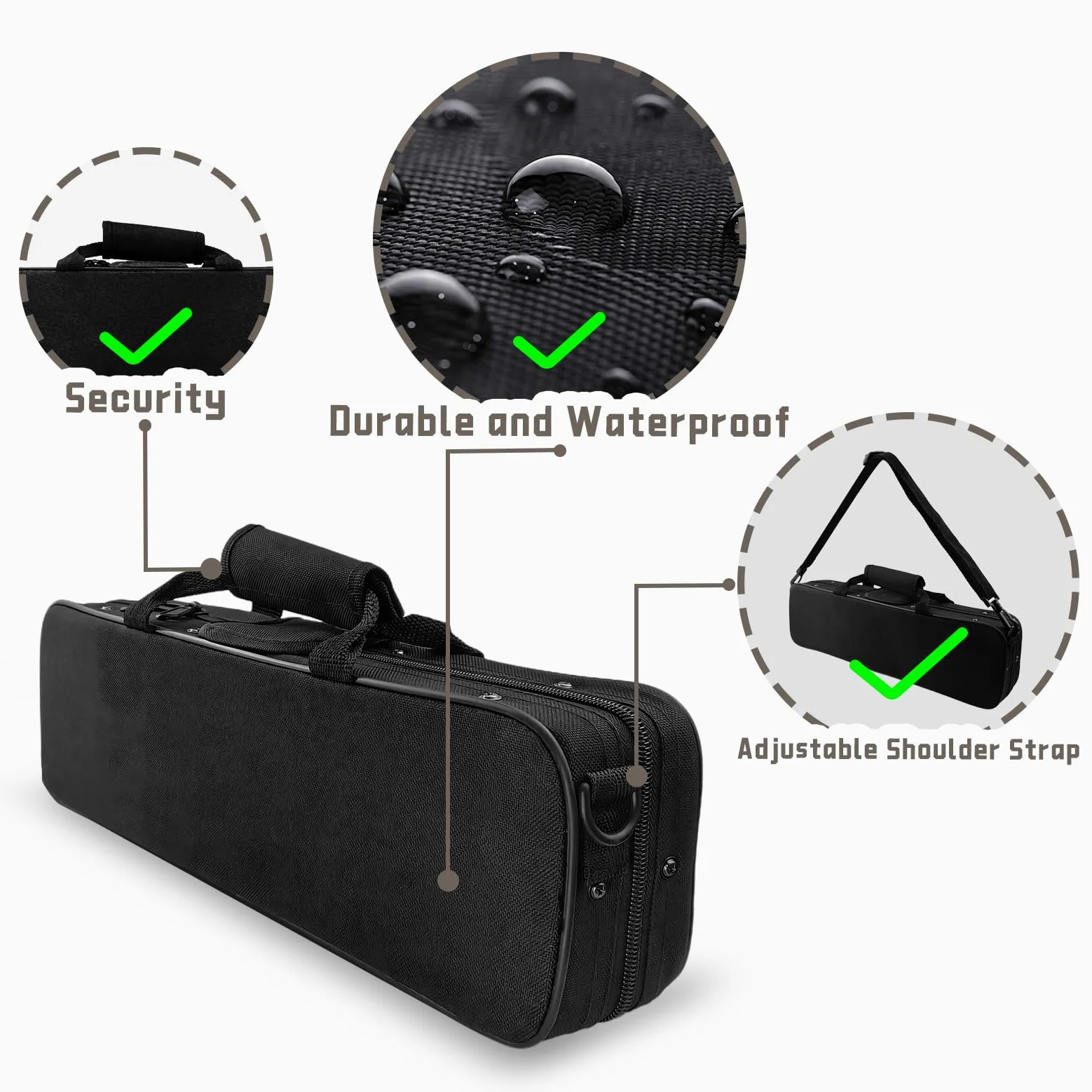 Etui flûte traversière, étui flûte sac de transport valise tissu Oxford imperméable avec bandoulière réglable, sac flûte sac messager accessoires Etui à fermeture éclair pour flûtes 16 trous