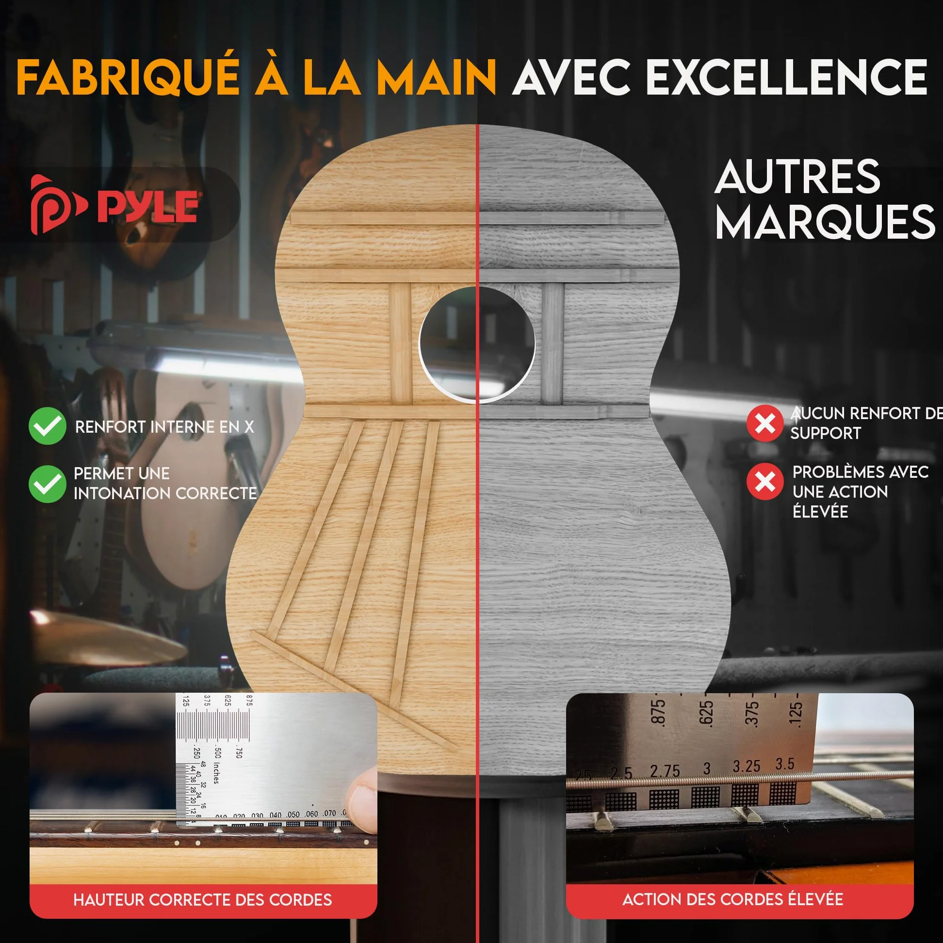 Pyle - Kit de Guitare Acoustique pour Débutant - Guitare Enfant/Adulte - Taille Junior 3/4 en Bois Massif - 91,44 cm Frêne Naturel