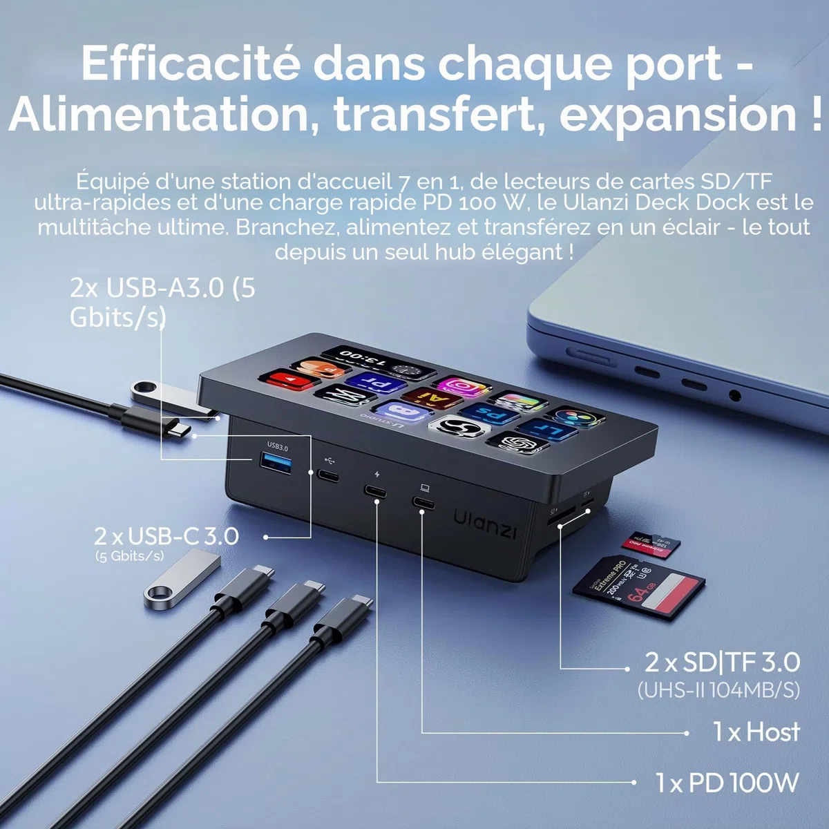 ULANZI D200H 7-en-1 U-Studio Contrôleur de Streaming,Avec 14 touches LCD et 13 touches macro,Permettant de déclencher des actions sur des plateformes telles que OBS,Twitch et YouTube,Compatible Mac/PC