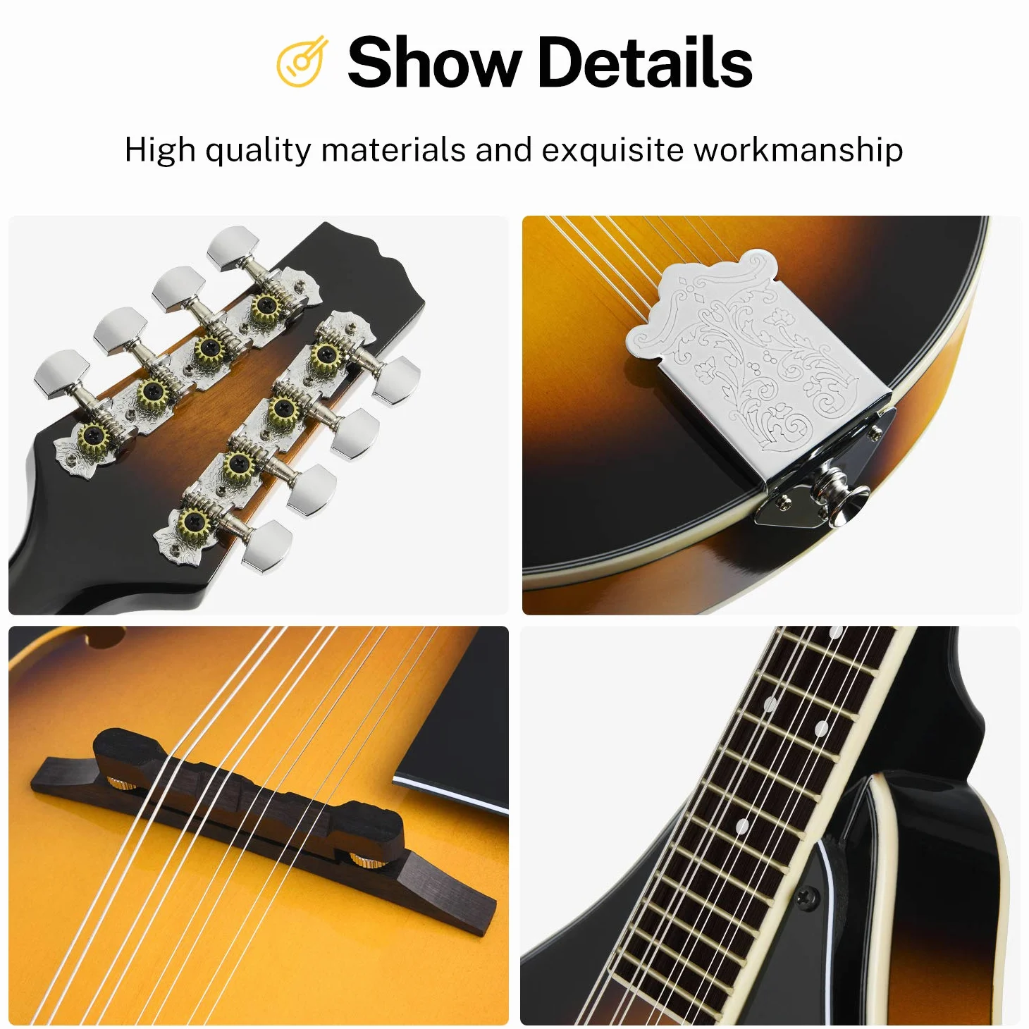 Donner DML-1 Mandoline style A Style mandoline avec 8 cordes pour débutant adulte Sac accordeur médiators Sunburst