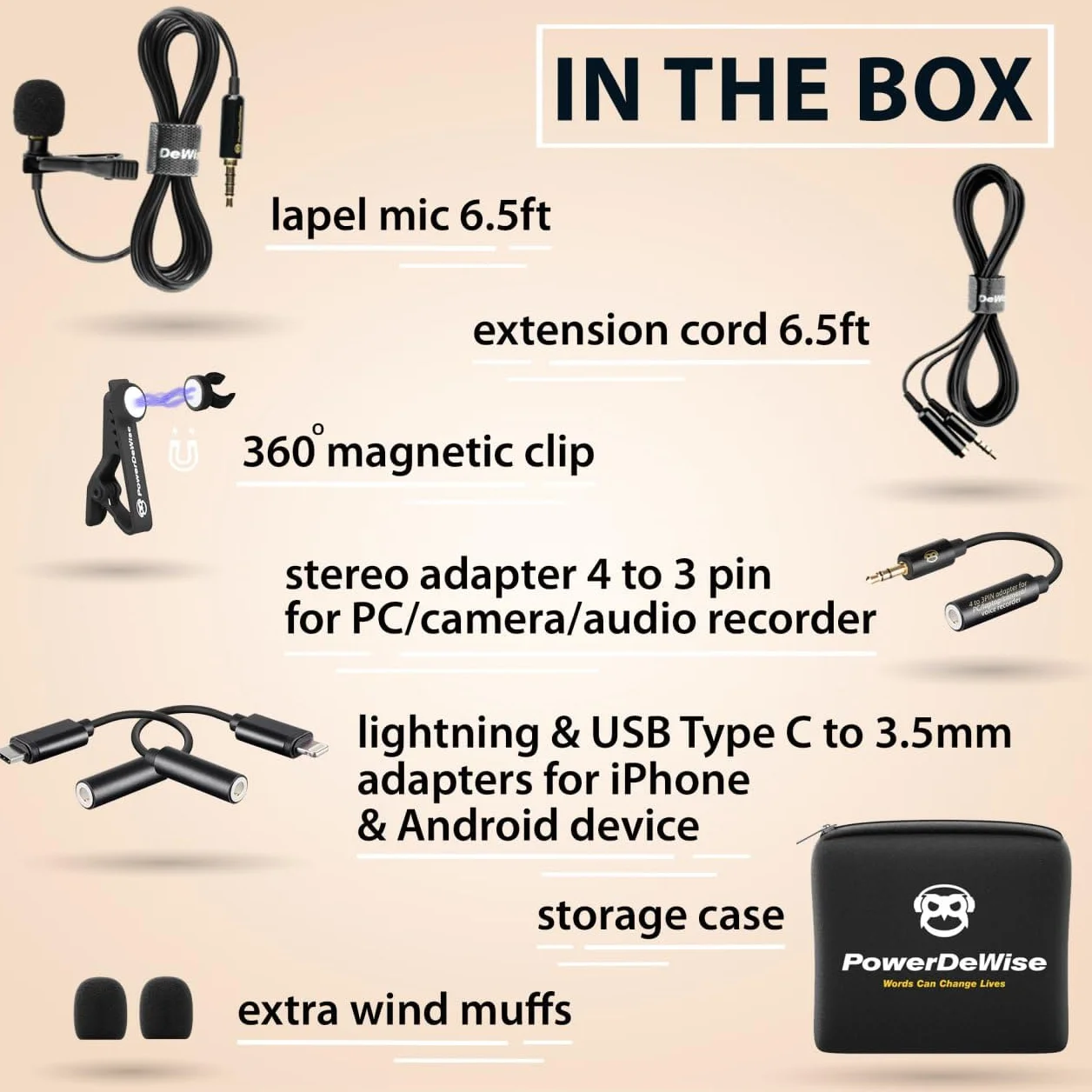 PowerDeWise Professionnelle Lavalier Lapel Microphone Omnidirectionnel avec système Easy Clip on, Micro Cravate Parfait pour l’Enregistrement Youtube/Entrevue/Vidéoconférence/Podcast/Dictée vocale