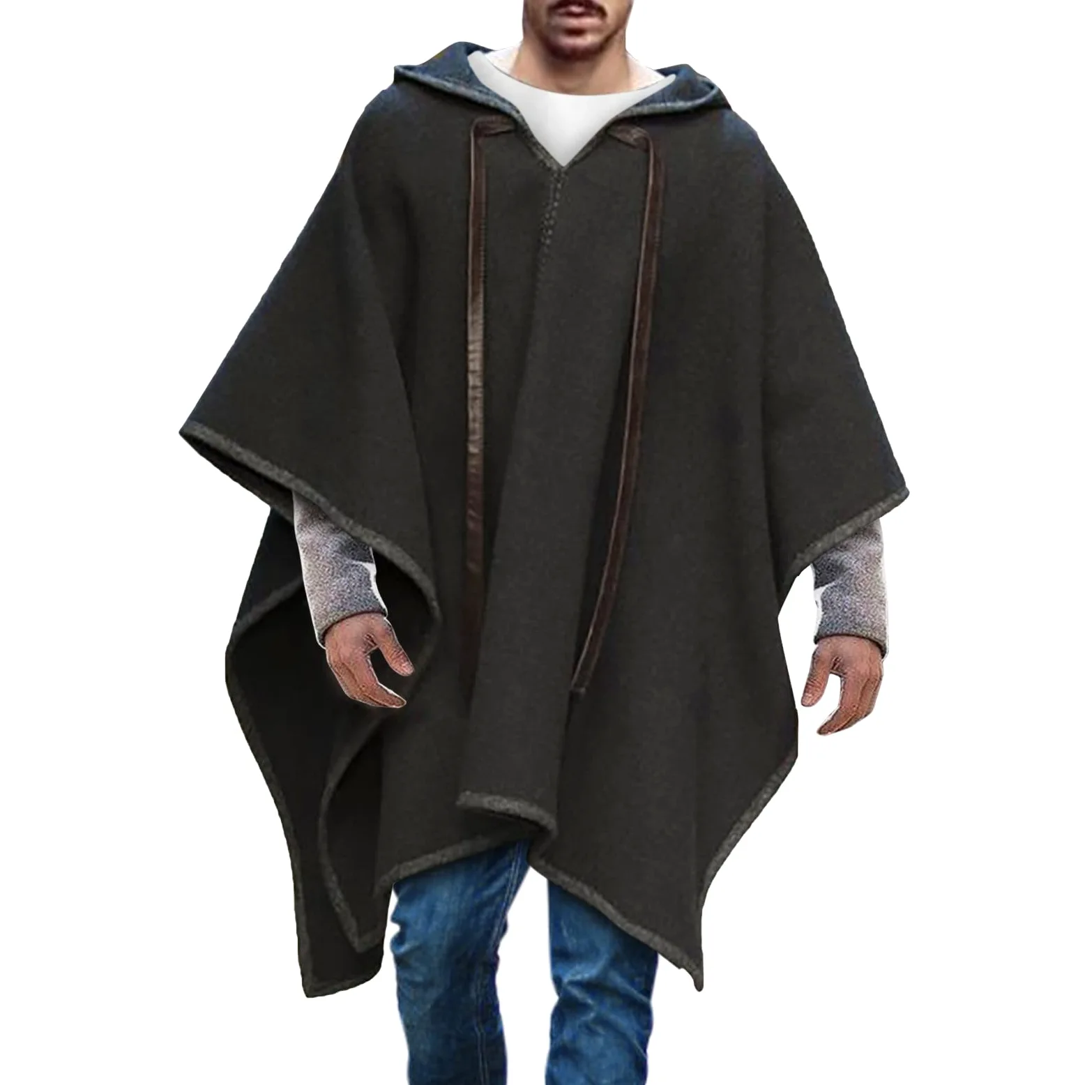 Poncho pour homme - Couverture chaude faite à la main - Poncho à capuche - Cape pour homme - Poncho en laine mexicaine - Hiver - Chaud - Hippie - Sweat à capuche - Alpaga - Laine chic -