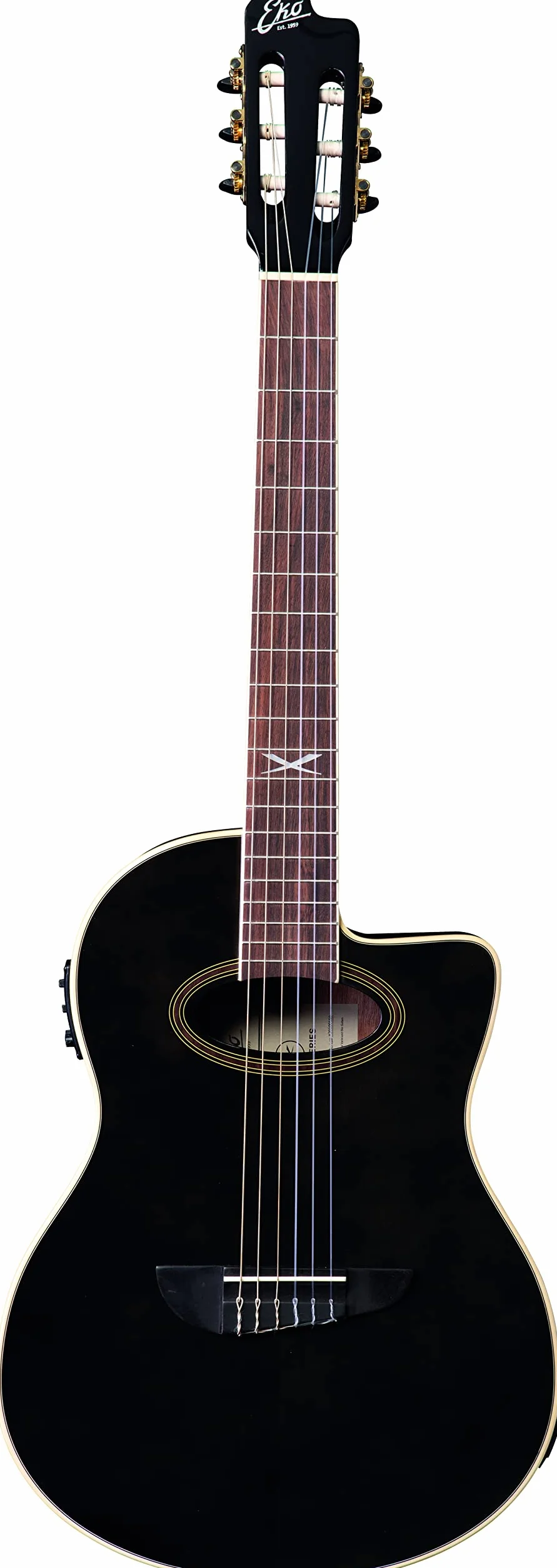 EKO GUITARS – NXT NYLON N100CE SEE THROUGH BLACK, Guitare Classique Électrifiée Cutaway, Table Épicéa, Eclisses, Fond et Manche Acajou, Touche South American Roupanà, Mensur 650 mm, Couleur Noir