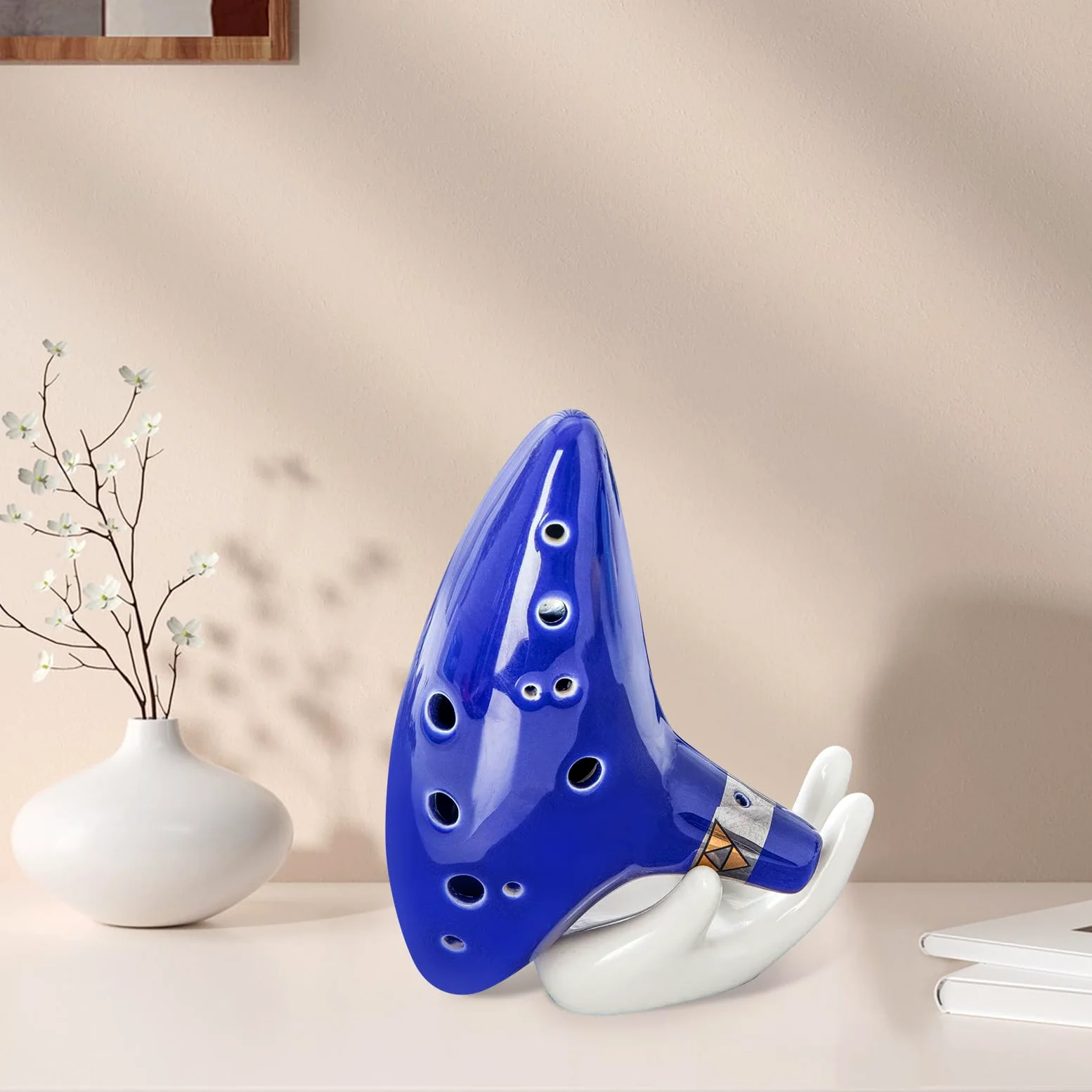 Nizirioo Ocarina, 12 Trous Alto C Ocarina, Céramique Piccolo Instrument Avec Présentoir En Forme De Main, Sac De Protection, Lanière Tour De Cou Et Livre De Chansons (Bleu)