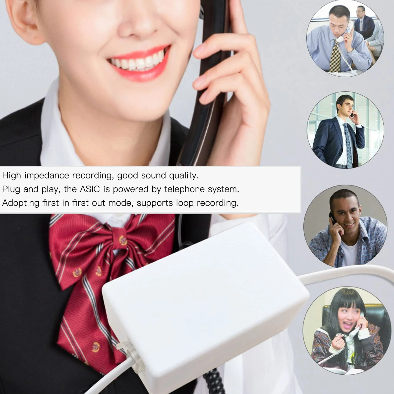 Enregistreur de téléphone, mini enregistreur vocal audio pour téléphone avec mémoire de 32 Go, enregistrement en boucle interface Rj11 enregistreur d'appels téléphoniques fixes pour la maison et le