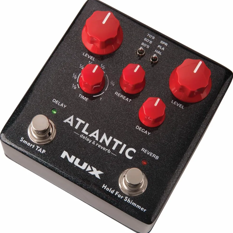 Nux NDR-5 Atlantic Pédale de délai et de réverbération, technologie Core Image (fonction Smart-TAP, 3 effets de délai, entrée TRS, sortie stéréo, connecteur USB, alimentation 9 V DC), Noir