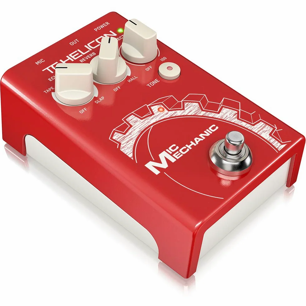 TC Helicon Mic Mechanic 2 Pédale de Compression Vocale Ultra-Simple Alimentée par Pile avec Réverb, Écho et Correction de La Justesse