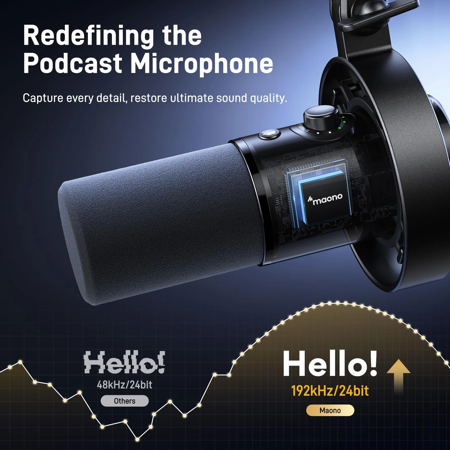 MAONO Microphone PD300X pour Podcast - Micro Professionnel XLR/USB, Hi-FI 192 kHz/24 Bit, réduction du Bruit, Logiciel Link, idéal pour Le podcasting et Les enregistrements vocaux en Studio.