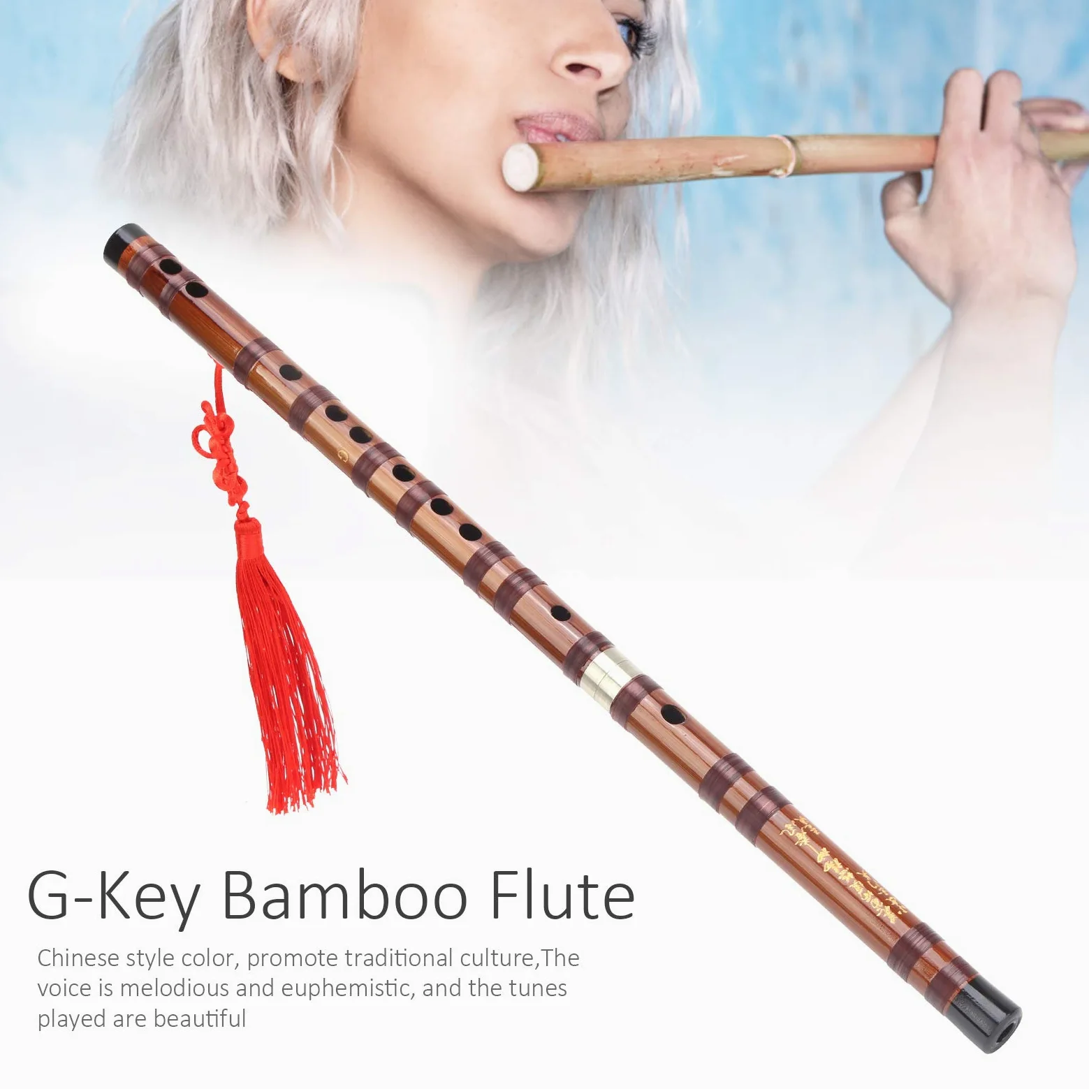 Dizi Flûte chinoise professionnelle en bambou 48,3 cm pour débutants pour examen de niveau