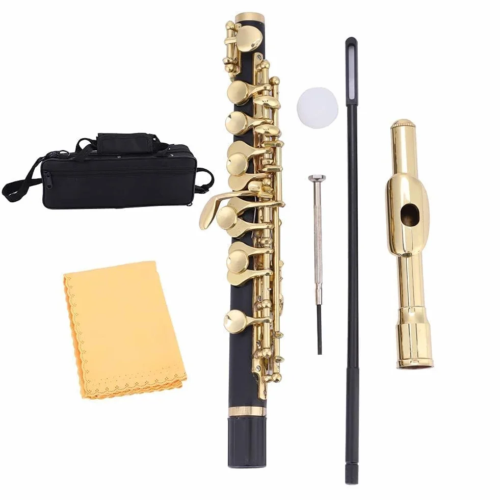 Kit D'instruments Piccolo, 2 Couleurs Piccolo Demi-taille Flûte C tonalité avec Boîte Rembourrée pour étudiants Débutants (Or)