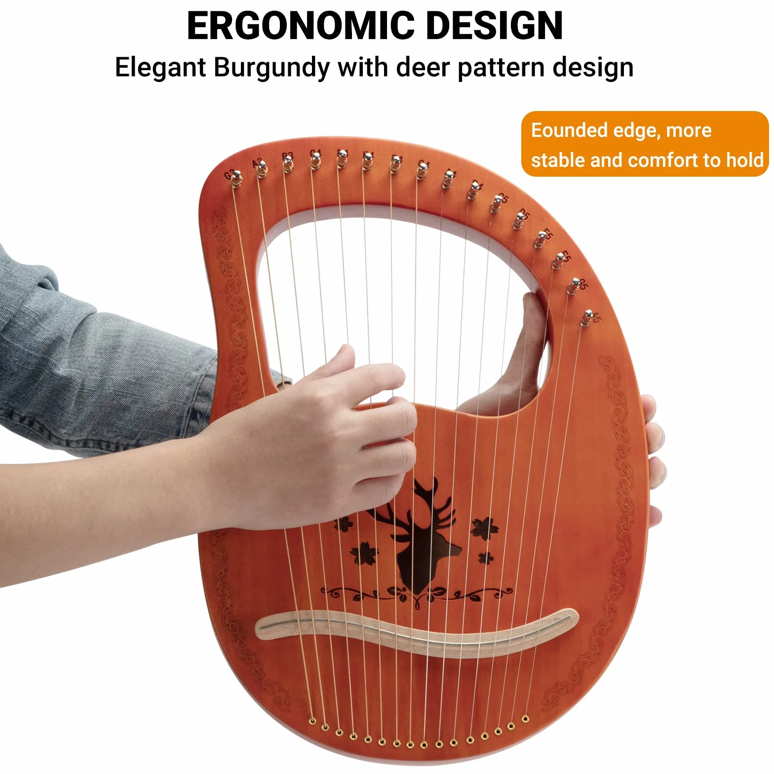 Lyre Harpe 16 Cordes en Acajou withc Clé de Réglage et Sac de Transport, pour Enfants Adultes Débutants