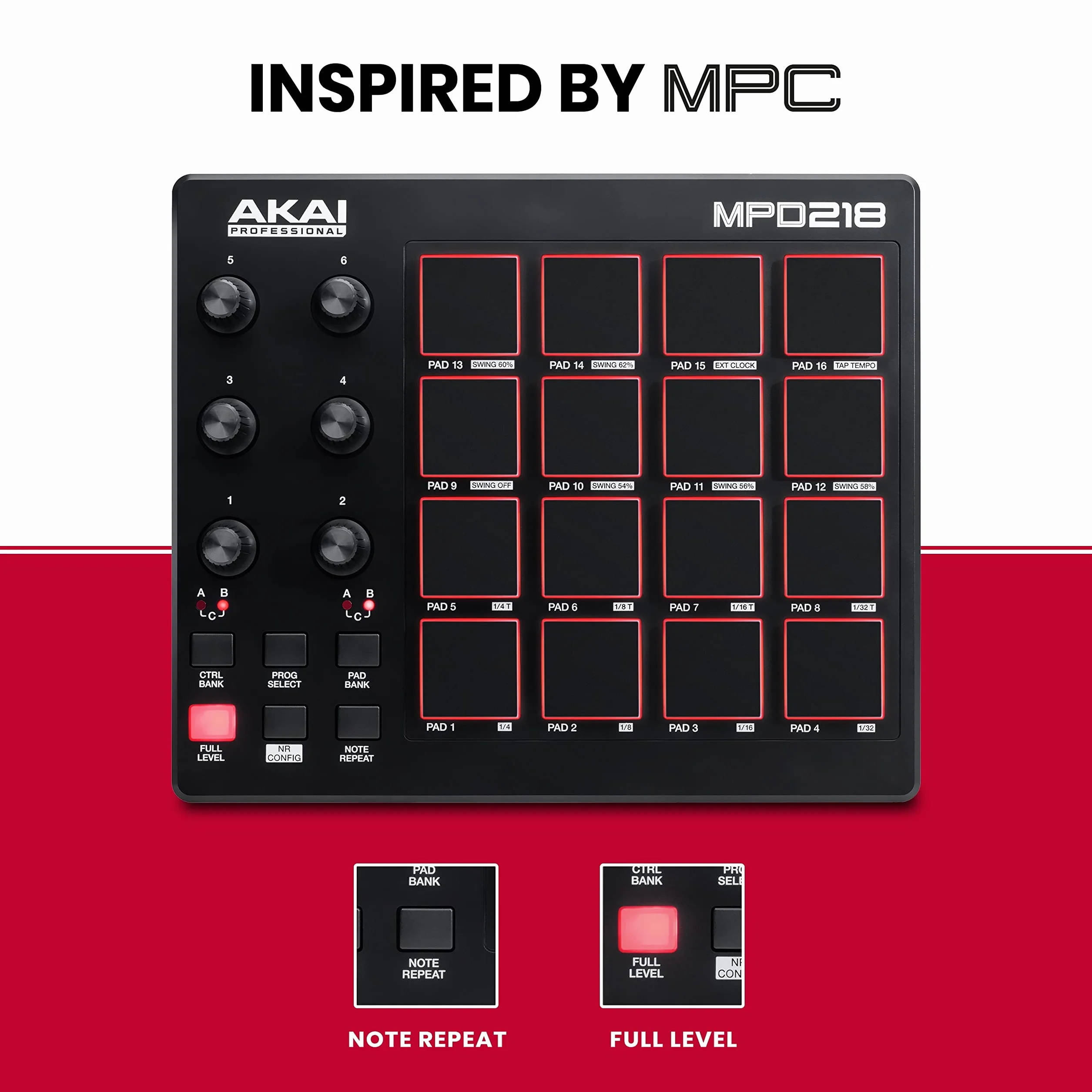 Akai Professional MPD218 - Contrôleur de Pad MIDI/Machine à Pads de Batterie avec 16 Pads, Commandes Assignables, Logiciel de Production Inclus