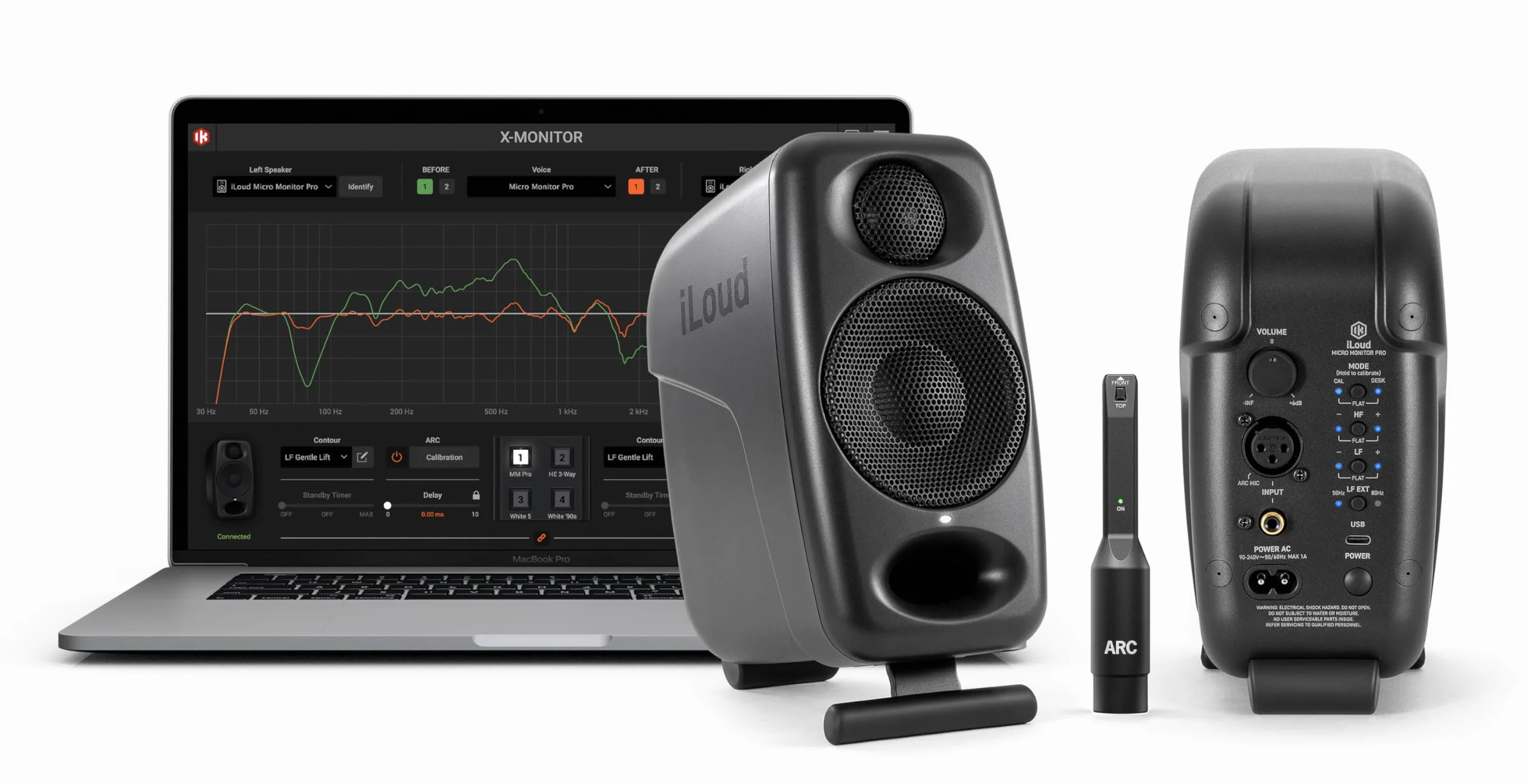 IK Multimedia iLoud Micro Monitor Pro - Paire - Moniteurs de studio de référence compacts à 2 voies, bi-amplifiés, hautement portables et à commande numérique. Micro d'étalonnage ARC inclus. Noir.
