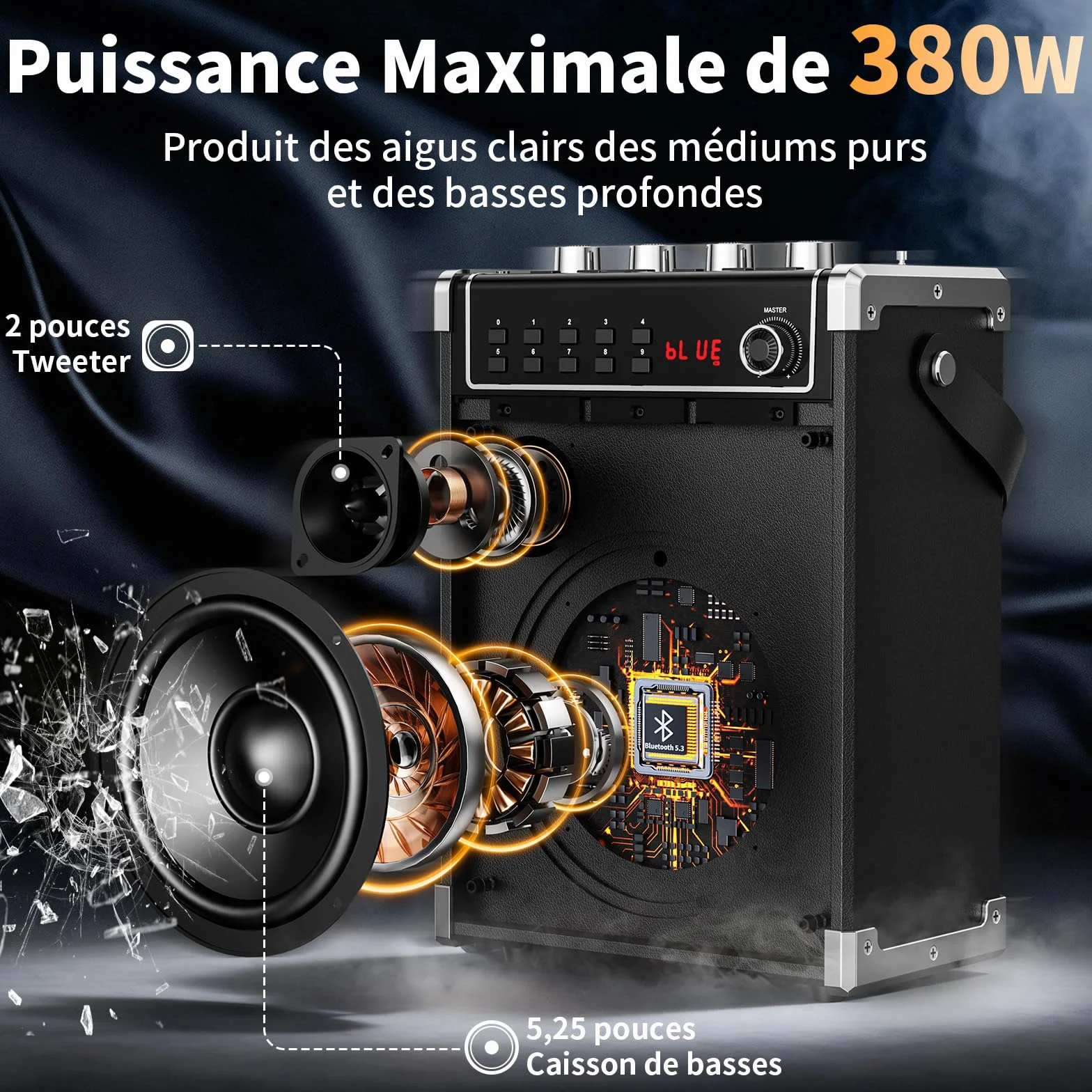 JYX Machine Karaoke Adulte, 380W Puissance, Enceintes Karaoké Professionnelles avec 2 Micro sans Fil et Lumières Fête DJ, Système karaoké Portable Compatible TWS/AUX/FM/USB/TF, Noir
