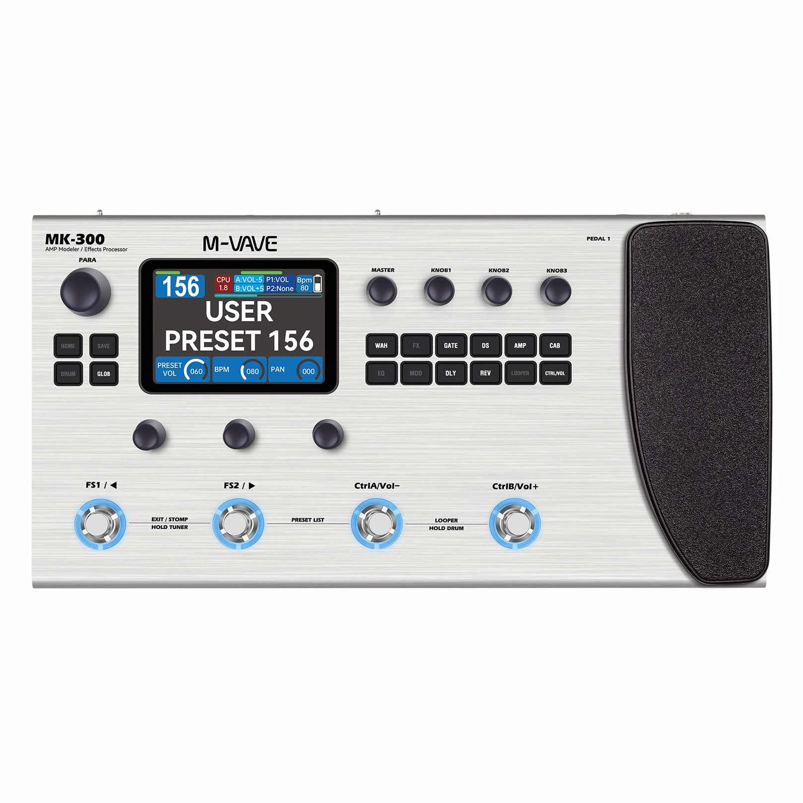 M-Vave MK-300 - Processeur multi-effets pour guitare et basse, 11 modules, plus de 320 effets, 120 amplis, chargeur IR, looper, boîte à rythmes, carte son BT et USB