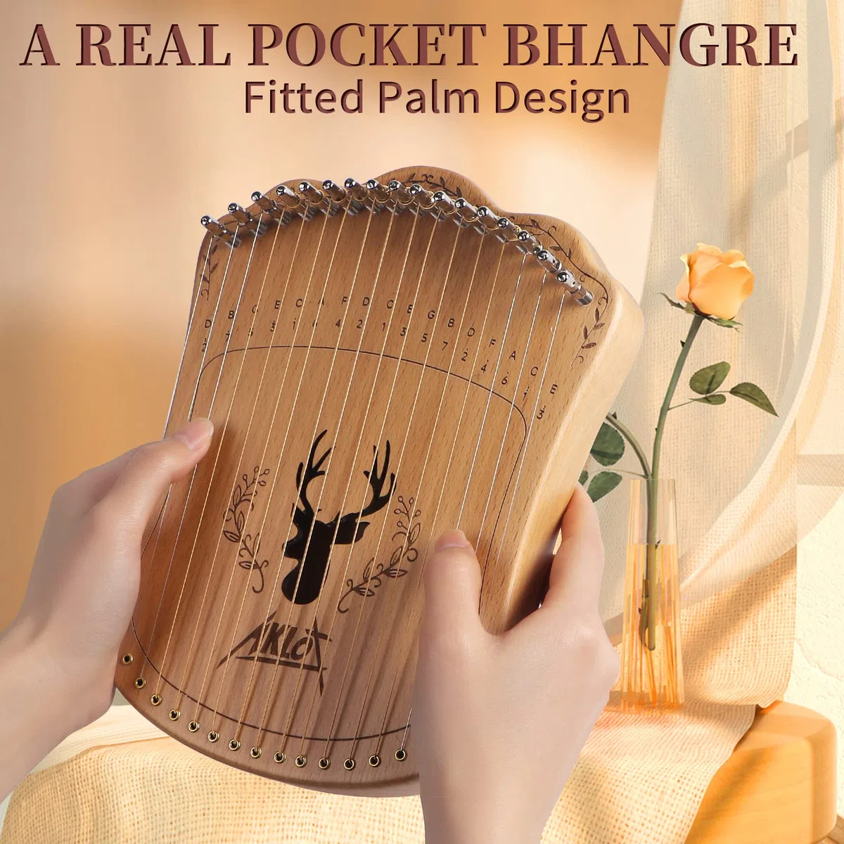Lyre Harp, AKLOT harpe lyre 17 cordes métalliques lye harp thumb piano avec clé d'accord jeu de cordes de rechange sac de transport noir