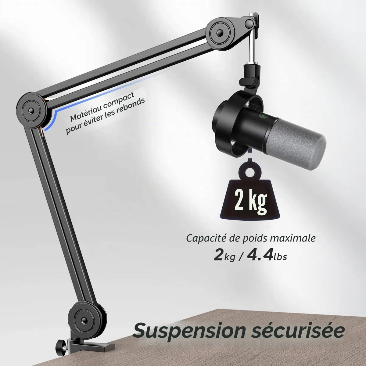 FIFINE Bras de Micro, Suspension Supports de Microphone, 3/8'' vers 5/8'' Vis Adaptateur, pour K658 AM8 K688 A8 et Autres Micros, pour Studio Enregistrement Vidéo