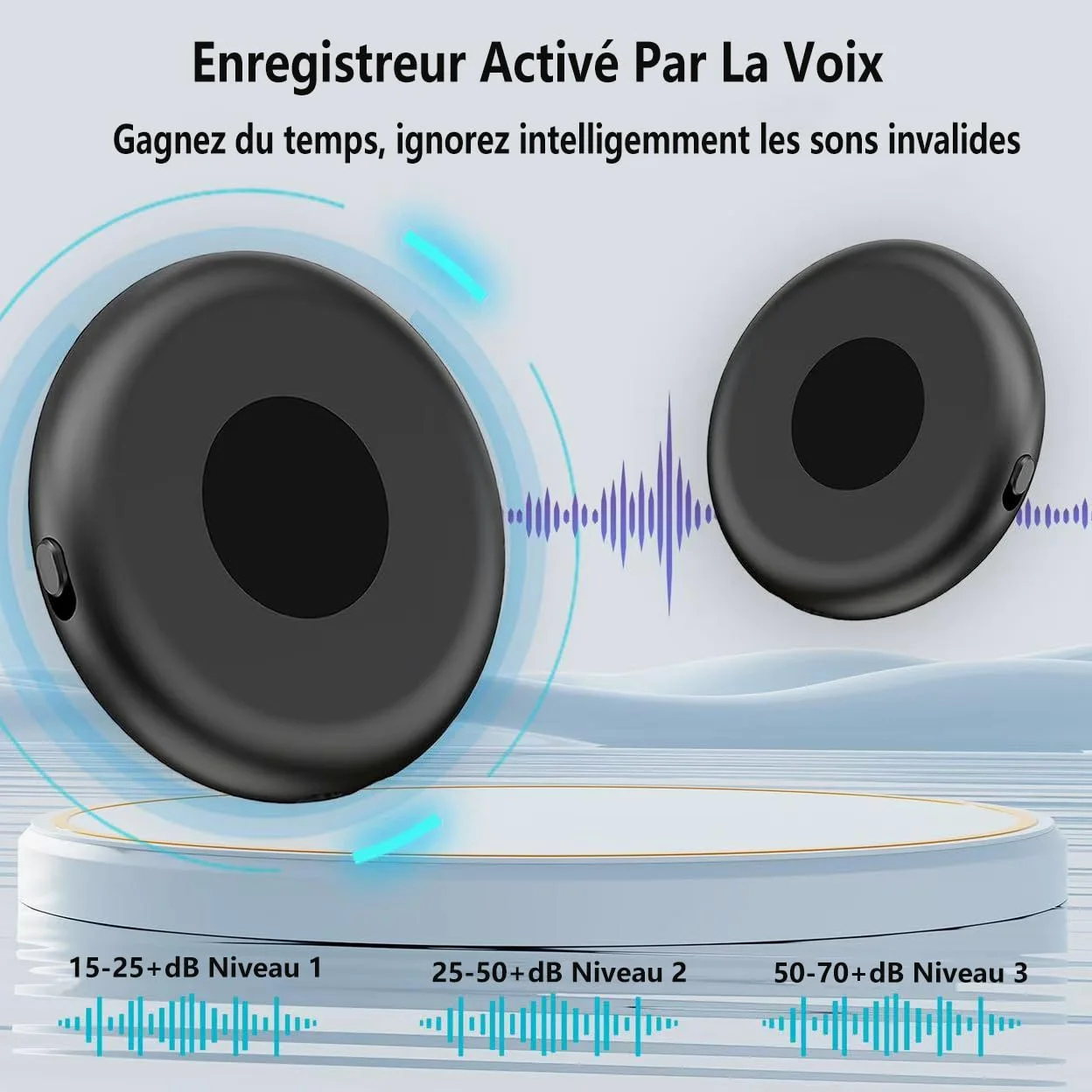 Enregistreur Vocal Espion, Rechargeable par USB, Mémoire 64 Go, Dictaphone Vocalet Activation, Dictaphone Enregistreur Vocal pour Cours, Réunions, Entretiens