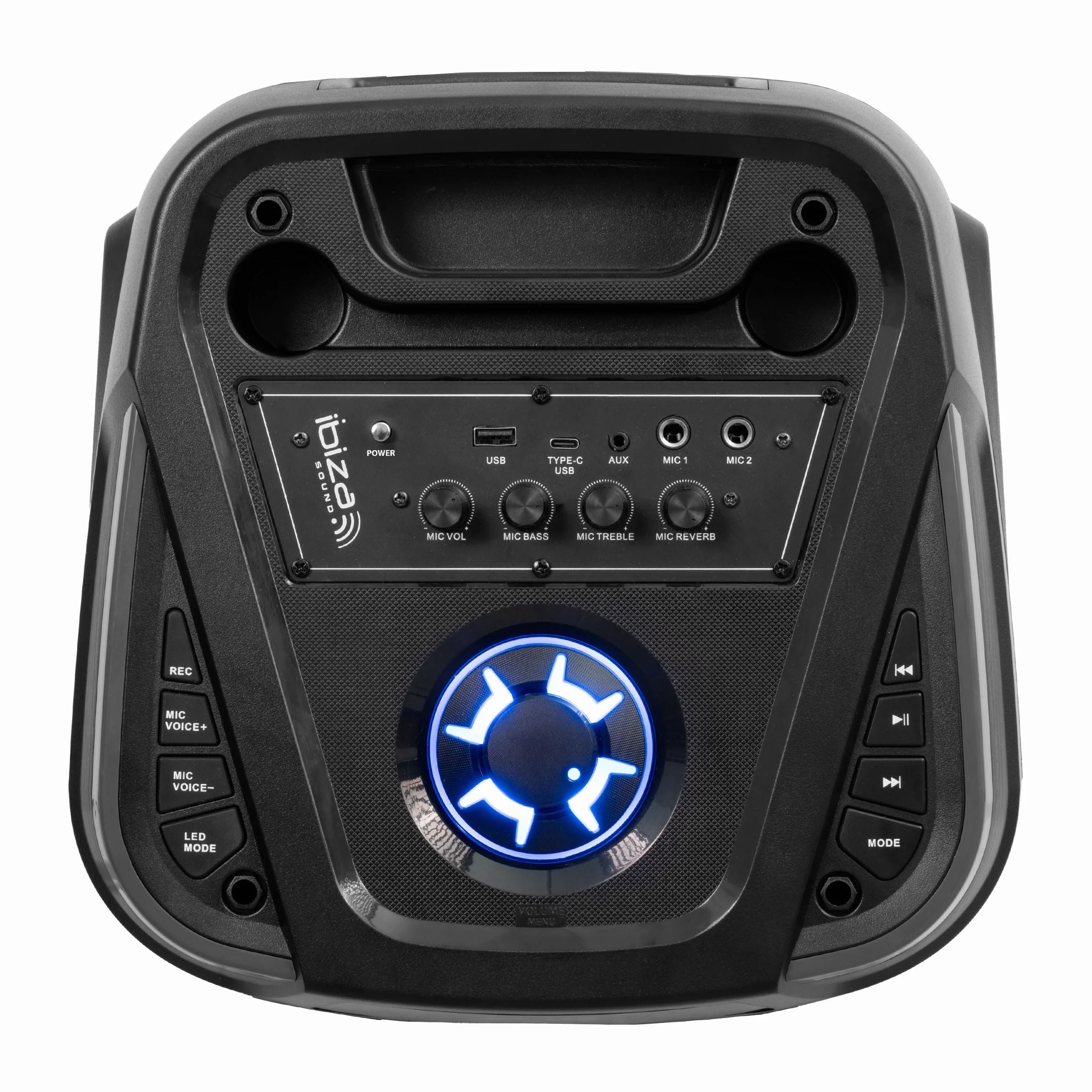 Ibiza - Columba-Karaoke - Enceinte Bluetooth Karaoke avec 2 Micros sans Fil - Changeur de Voix, lumières LED, Talkover et Fonction Rec - Soirées Karaoké