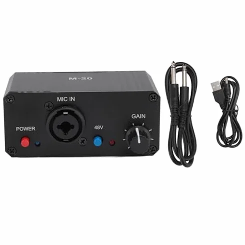 Préampli de Microphone, Booster de Gain de Micro 48V à Gain élevé, Sortie XLR de Puissance Fantôme à Faible Bruit, Préamplificateur de Micro, pour Amplificateurs de Microphones