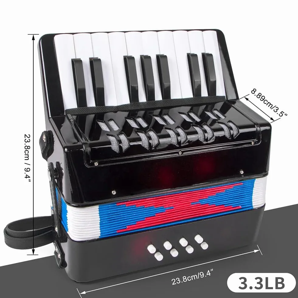 Accordeon Enfant，Accordeon，Accordéon Piano 17 Touches 8 Basses Instrument de Musique Avec Sangle en Cuir Rétractable，Convient aux Débutants, Aux Adultes Ou Aux Étudiants Instruments Éducatifs, Cadeaux