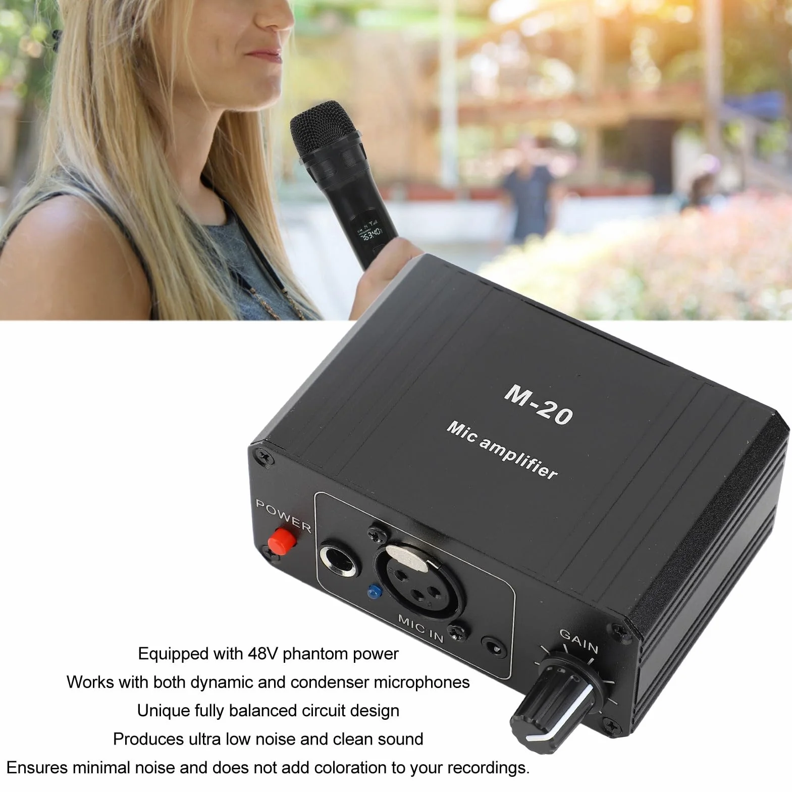 Préampli Micro à Gain élevé, Bruit Ultra Faible, Alimentation 48 V, Boîtier en Métal Noir, Préamplificateur Micro à Sortie XLR pour Studios Maison et Studios Professionnels,