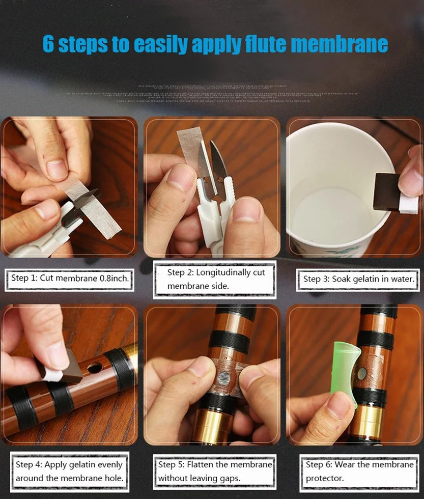 C Key Dizi Flûte en bambou noir avec membrane, colle et protection - Instrument chinois traditionnel (clé de C/bambou noir)