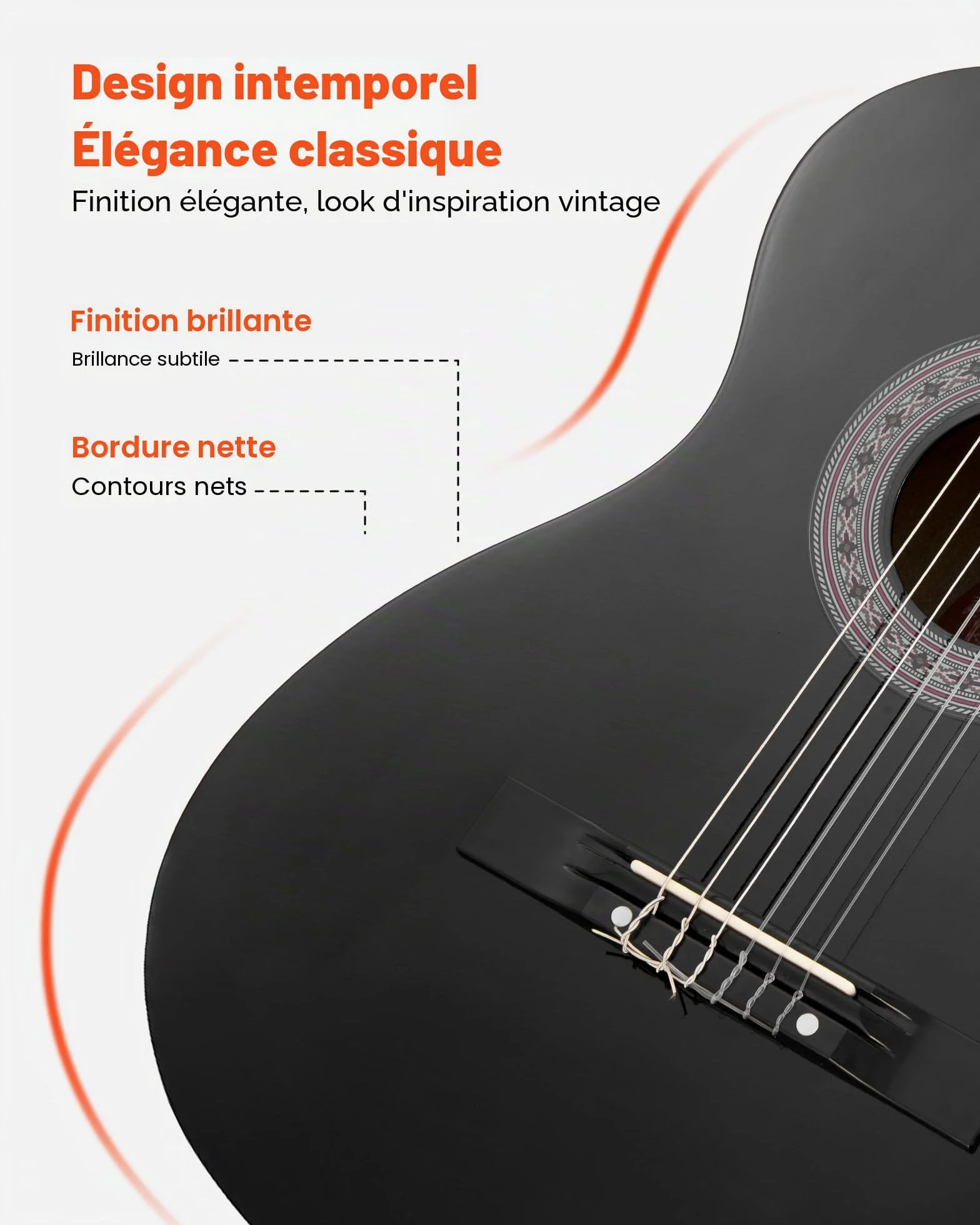 VEVOR Guitare Classique Débutants, 96 cm, avec Cordes Nylon, Housse de Transport, Sangle, Accordeur, Cordes Supplémentaires, Médiators, Capodastre, en Tilleul, pour Adolescent, Adulte, Étudiant, Noir