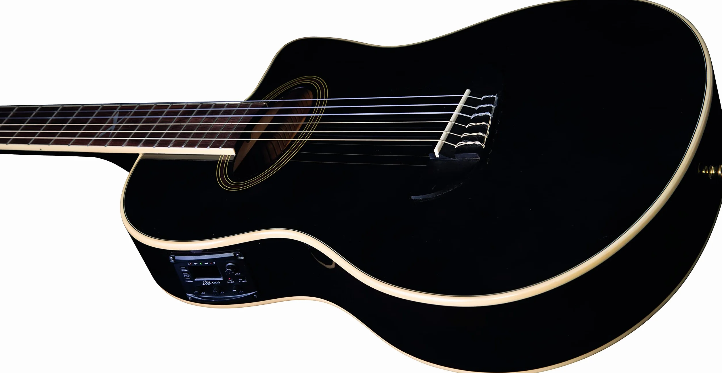 EKO GUITARS – NXT NYLON N100CE SEE THROUGH BLACK, Guitare Classique Électrifiée Cutaway, Table Épicéa, Eclisses, Fond et Manche Acajou, Touche South American Roupanà, Mensur 650 mm, Couleur Noir