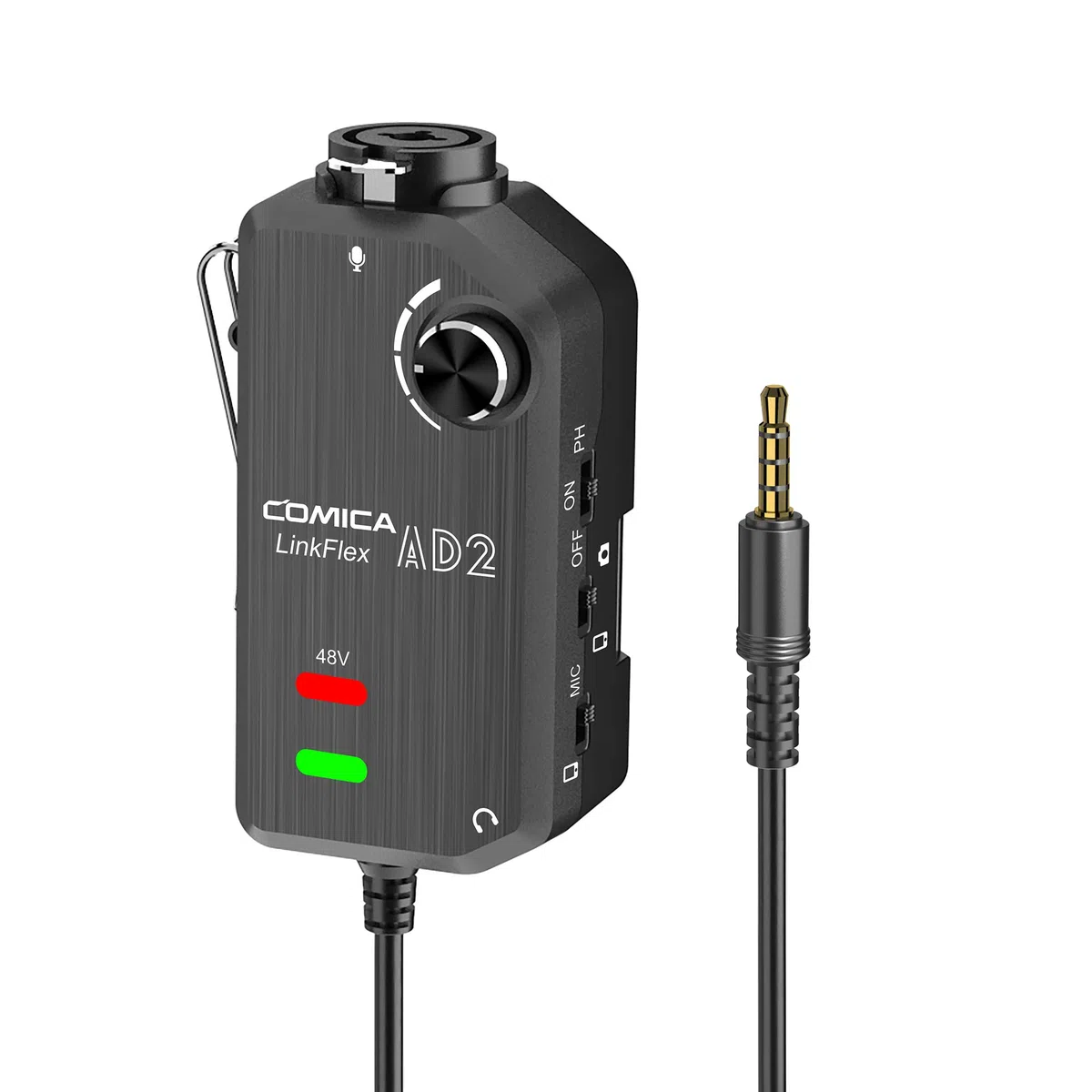COMICA Préampli de Microphone LINKFLEX.AD2 XLR / 6.35mm, avec Alimentation fantôme 48V, Moniteur en Temps réel, Adaptateur Audio d'interface Guitare/XLR pour iPhone, Appareil Android et caméra