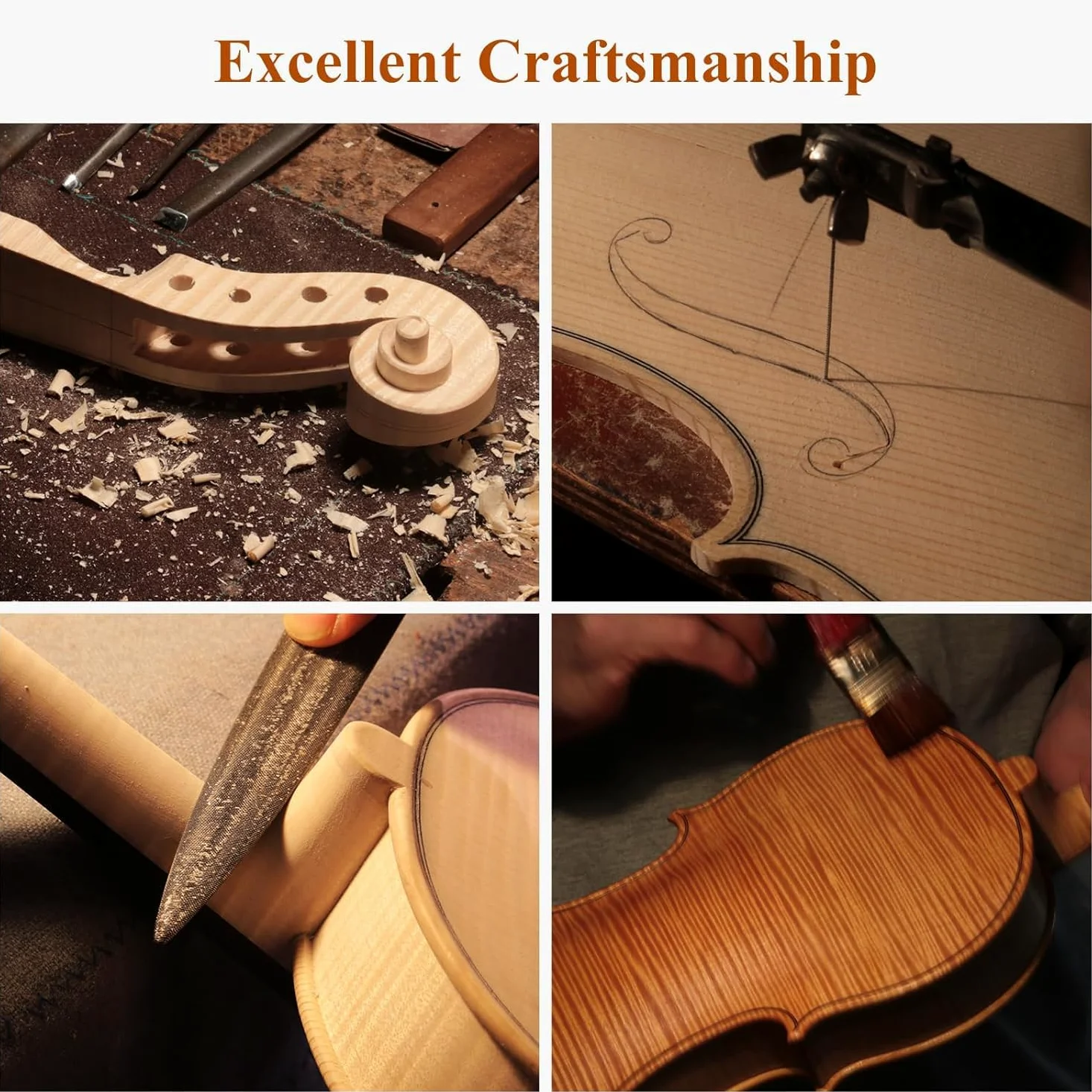 PHOENIX Violon 4/4 adulte Kit complet pour, Ensemble de Violon Pour Débutants Adultes Avec archet En Bois de Rose, Cordes et Chevalet Supplémentaires,Une Série D'accessoires (Plywood, Full)