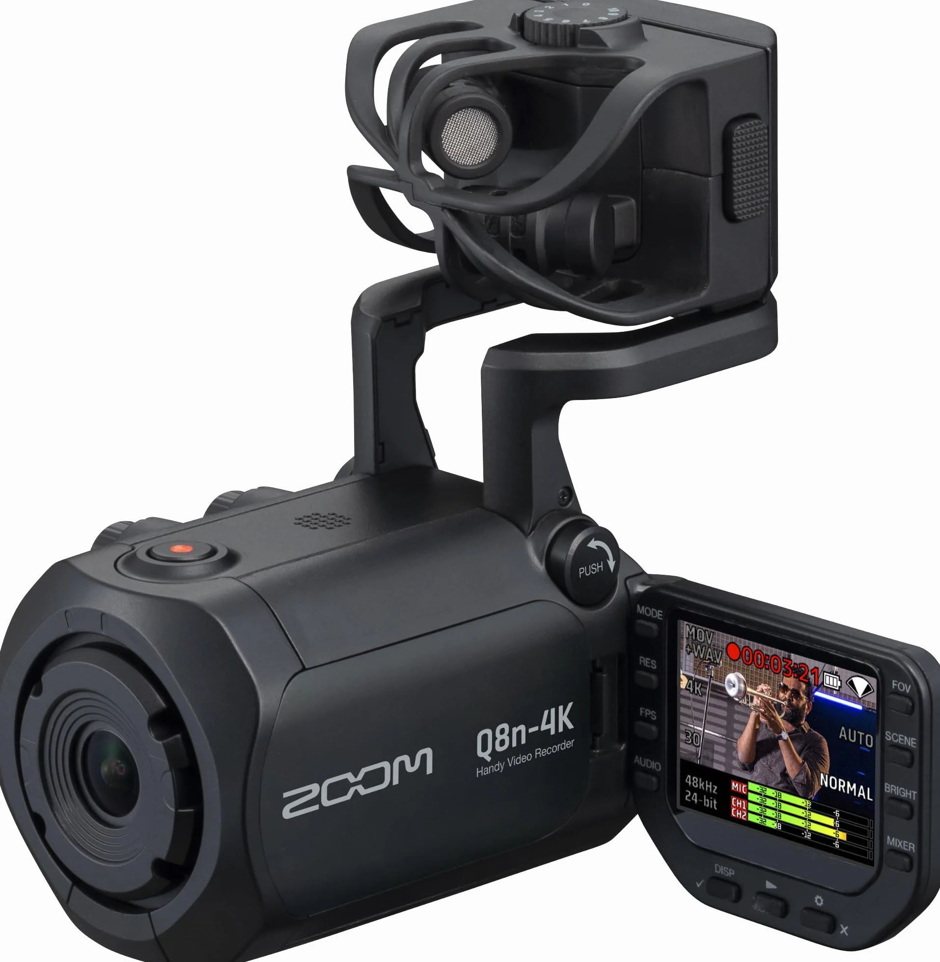 Zoom Q8n-4k Enregistreur vidéo UHD 4K, 4 pistes audio, capsule microphones stéréo X/Y amovible, 2 entrées XLR, objectif grand angle 150°, mode selfie, pour musique, vidéos YouTube, streaming, webcam
