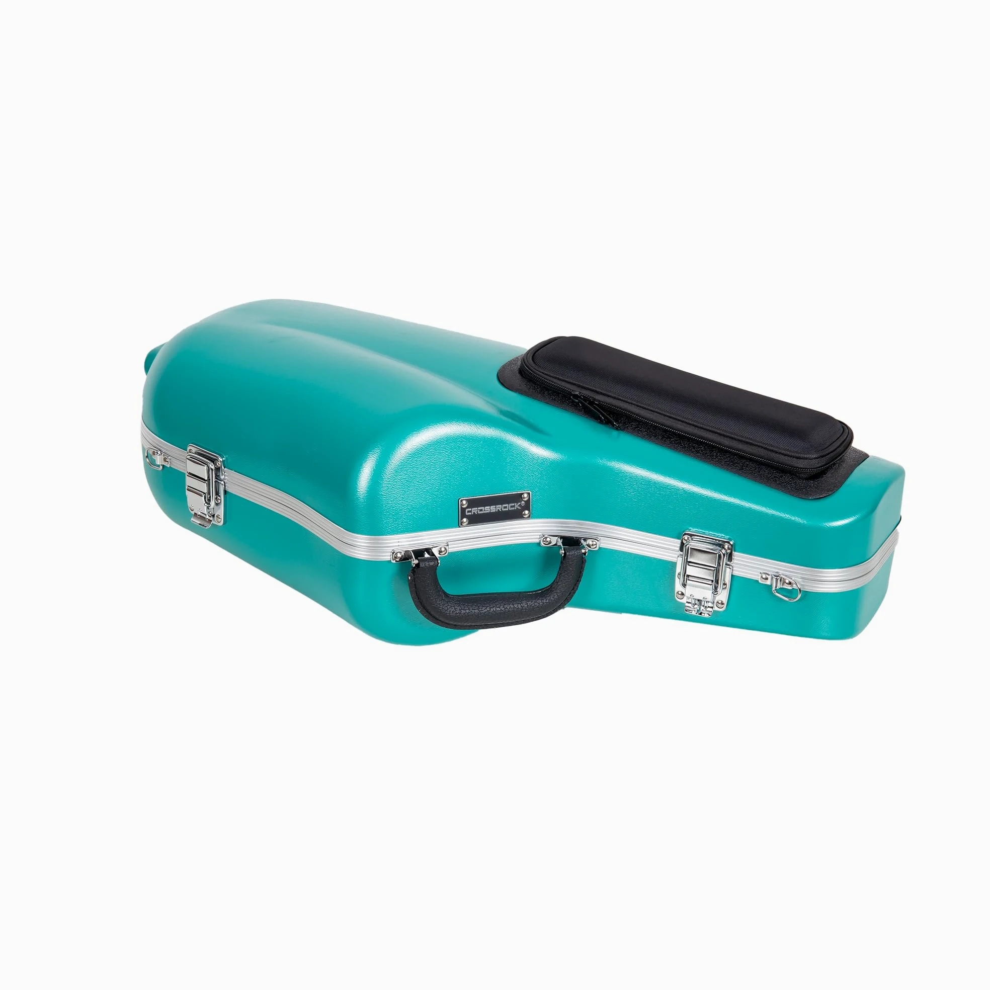 Crossrock Étui Contour ABS pour Saxophone Alto | Finition Bleu Menthe, Intérieur Velours Bourgogne, Serrure, Poche Accessoire, Poignée Ergonomique