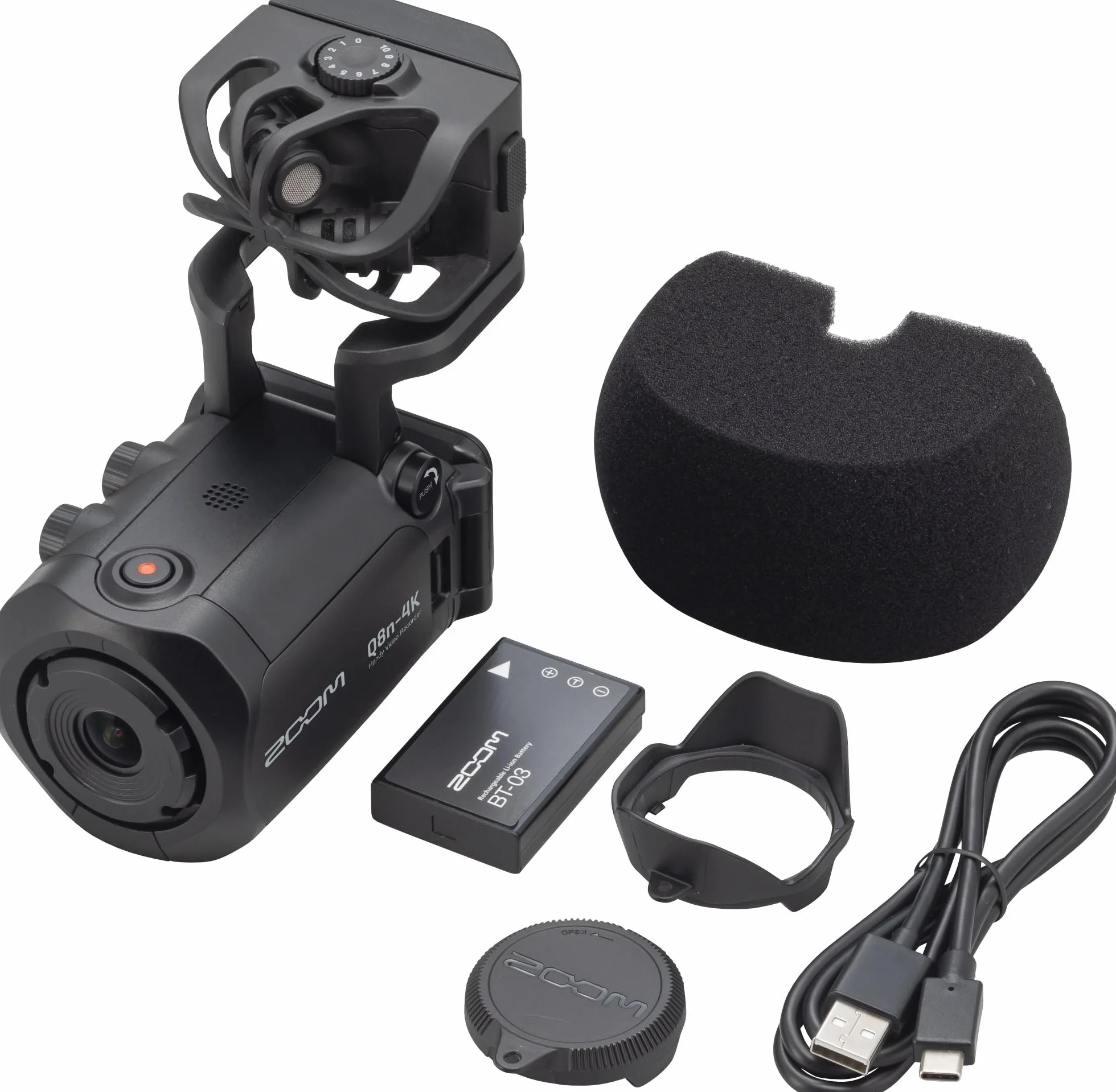 Zoom Q8n-4k Enregistreur vidéo UHD 4K, 4 pistes audio, capsule microphones stéréo X/Y amovible, 2 entrées XLR, objectif grand angle 150°, mode selfie, pour musique, vidéos YouTube, streaming, webcam