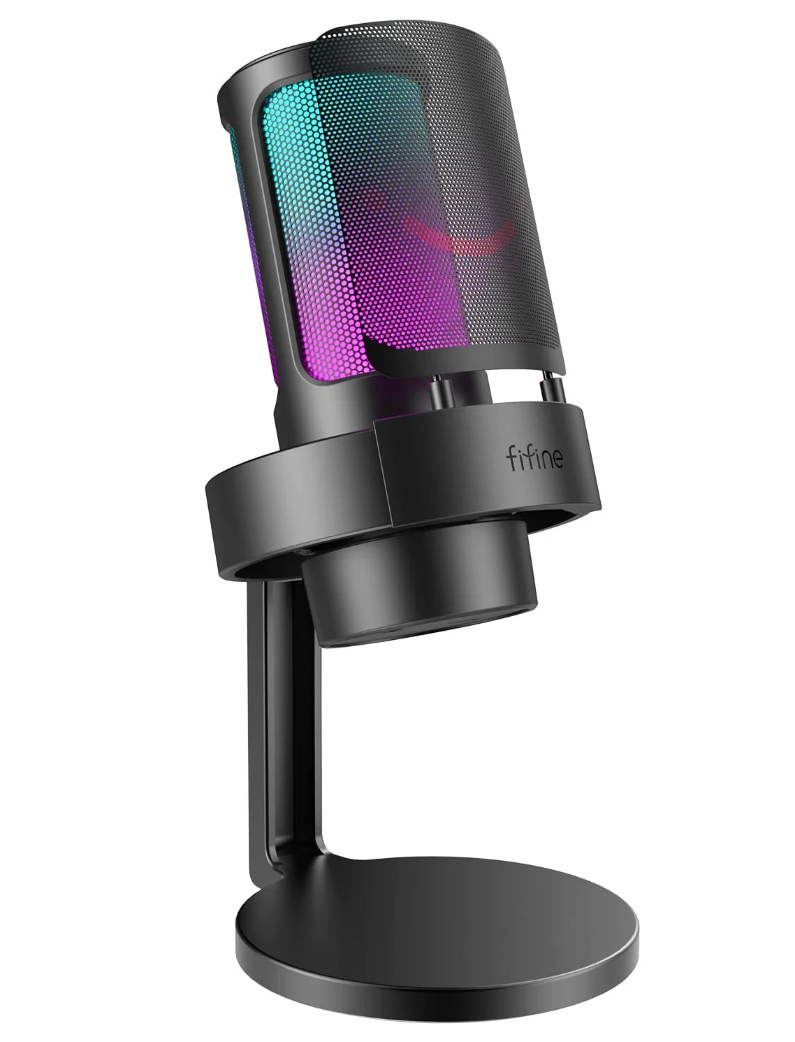 FIFINE USB PC Microphone Gaming pour Streaming, Podcasts, RGB Condensateur Microphone pour Mac PS4 PS5, avec Contrôle RGB, Touche Muette, Prise Casque, Filtre Anti-Pop