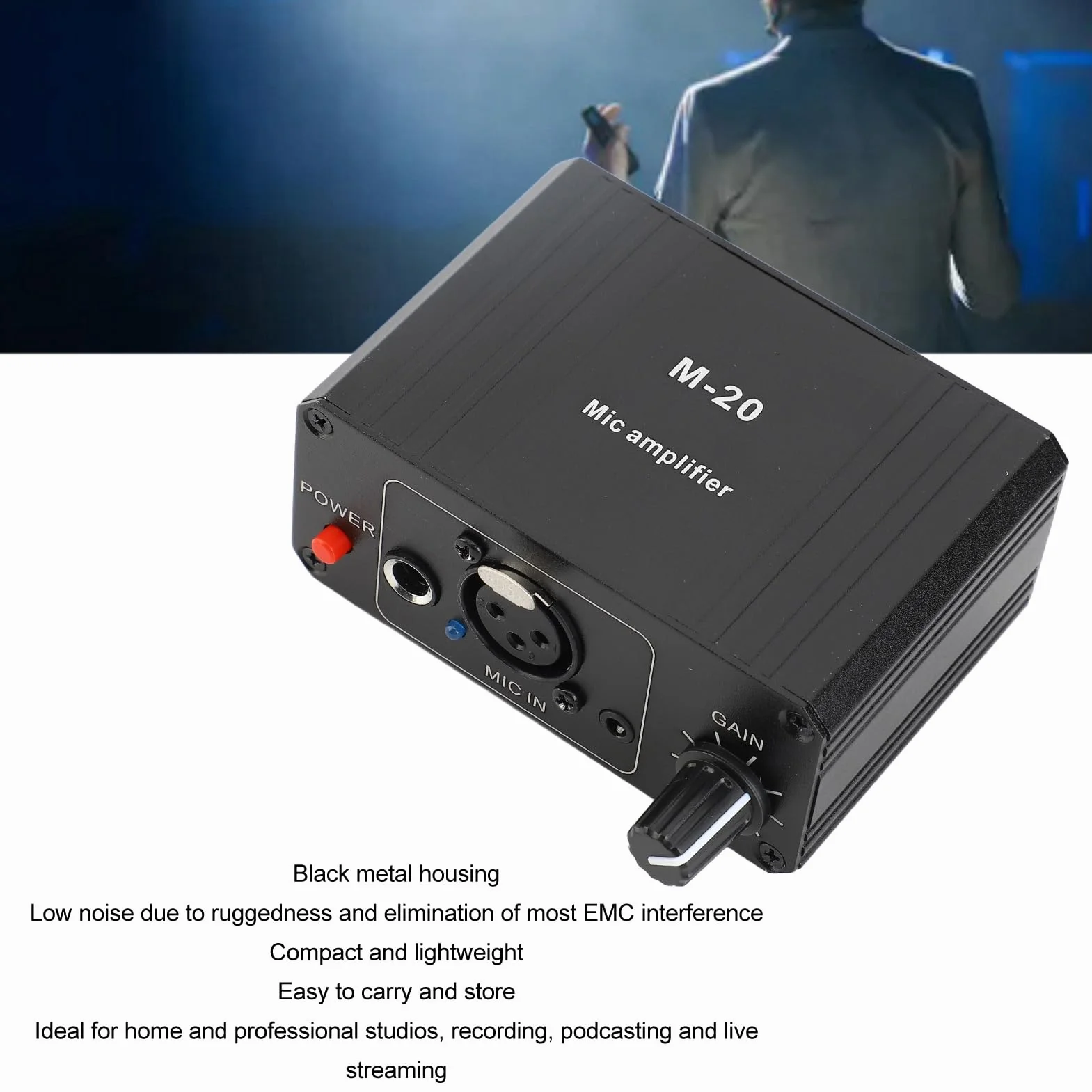 Préampli de Microphone, Amplificateur de Microphone de Préamplificateur de Micro à Gain élevé et à Faible Bruit en Alliage D'aluminium