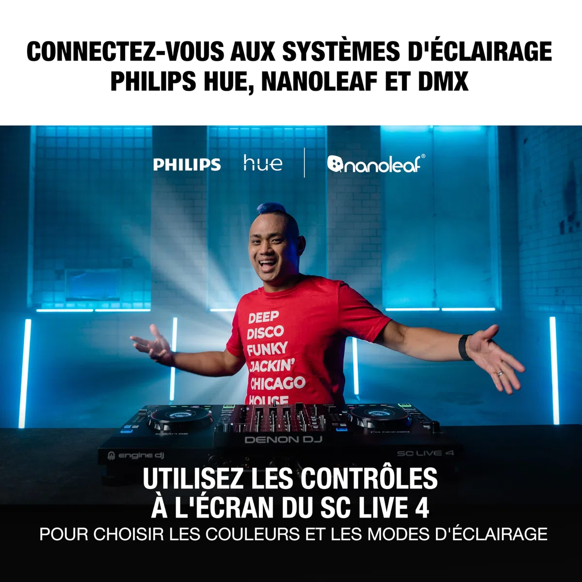 Denon DJ SC LIVE 4 contrôleur DJ autonome avec séparation Stems sur 4 platines, Wi-Fi, haut-parleurs intégrés, compatible Serato DJ et Virtual DJ