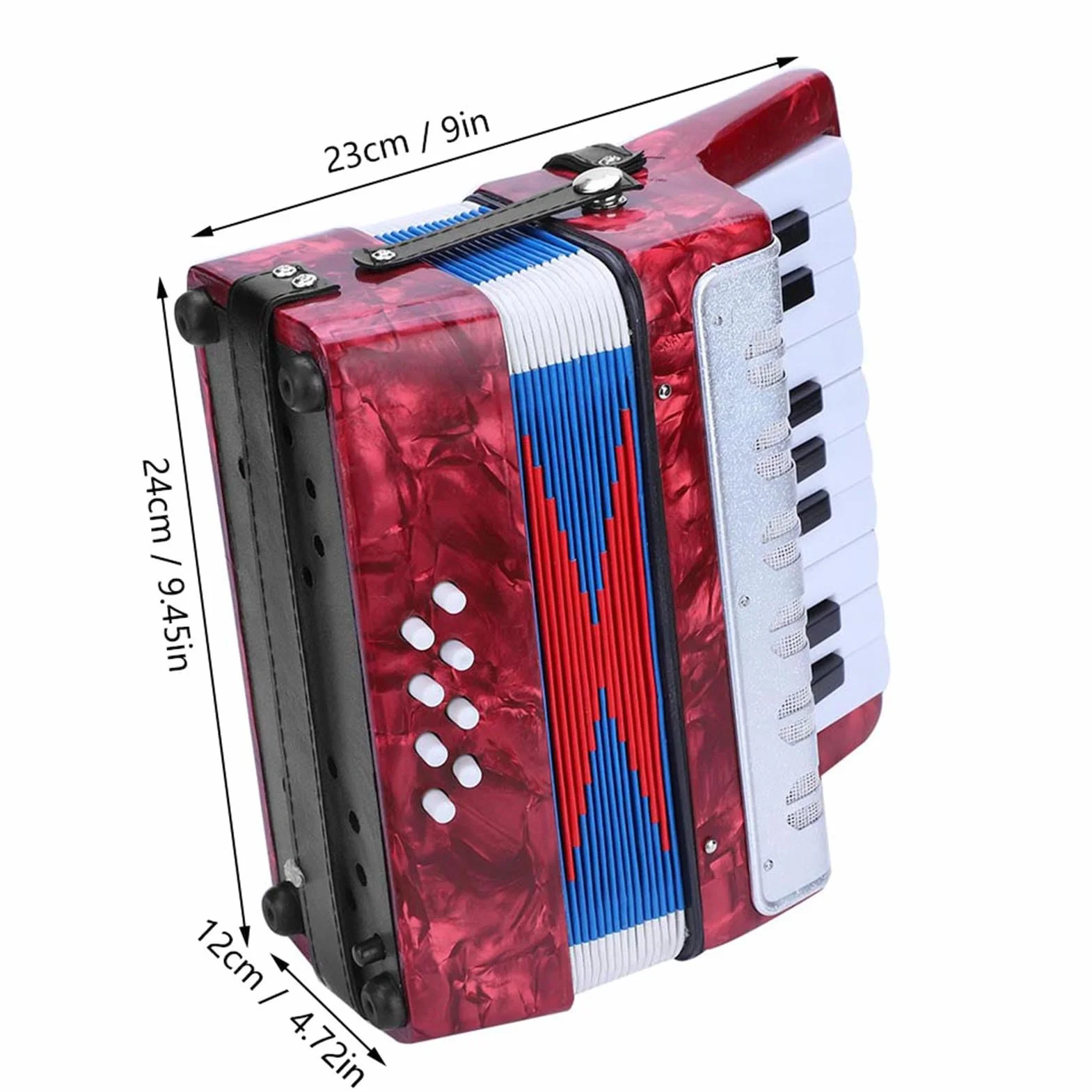 Concertina ABS 17 Touches 8 Basses avec Décor en Celluloïd, Instrument de Musique pour Débutants, Léger avec Sangle Réglable (rouge)