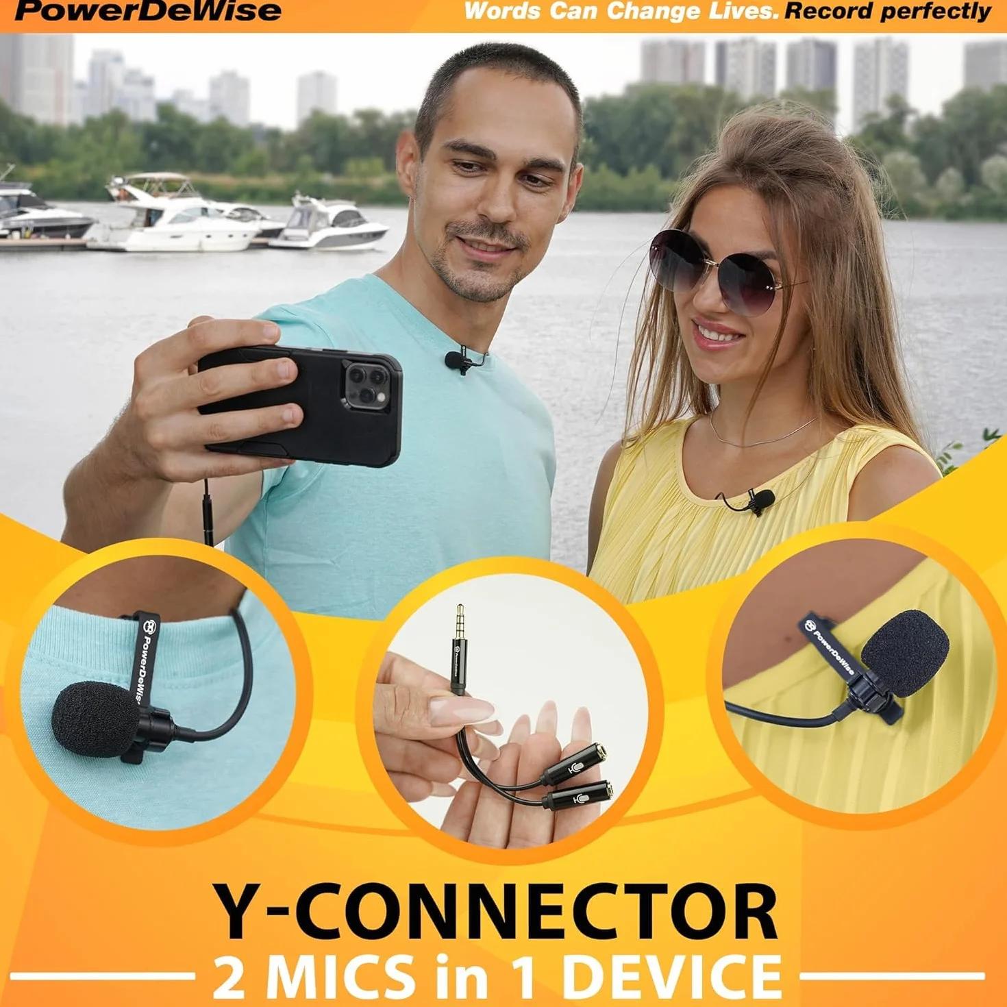 PowerDeWise Lot de 2 Microphones Lavalier de qualité Professionnelle pour Double entrevue – Double Microphone Lav – Parfait comme Microphone d'entrevue pour Blogging vlogging pour iPhone