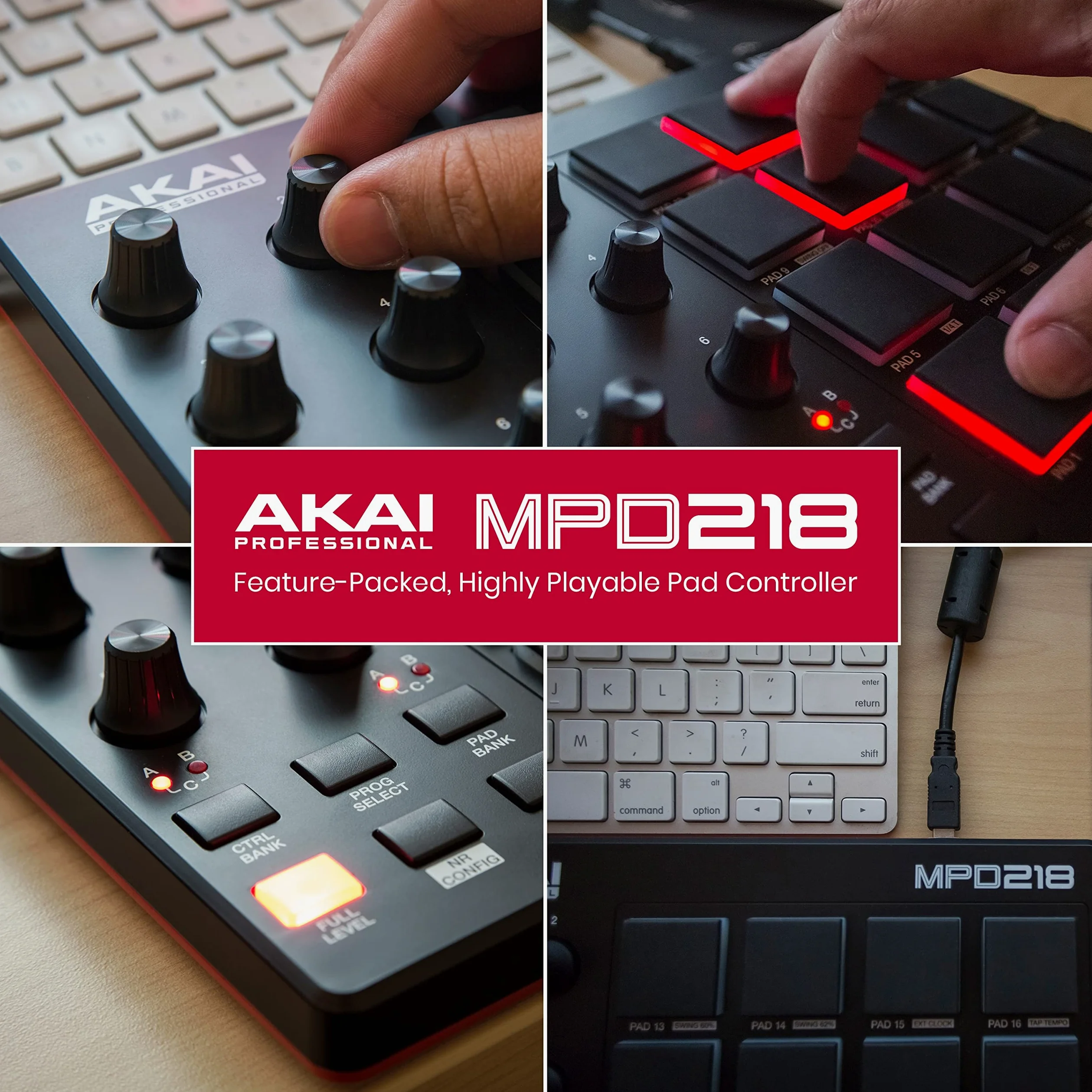 Akai Professional MPD218 - Contrôleur de Pad MIDI/Machine à Pads de Batterie avec 16 Pads, Commandes Assignables, Logiciel de Production Inclus