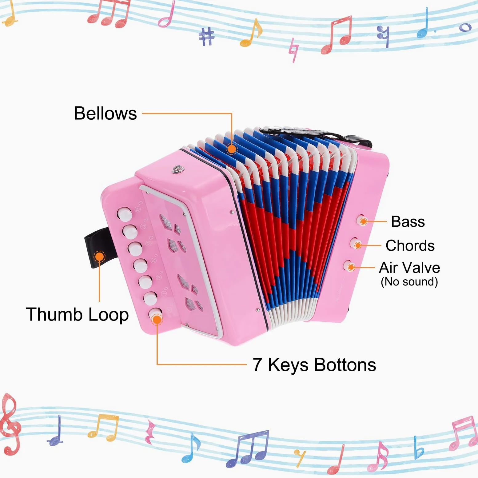 QUARKZMAN Accordéon 10 Touches Accordéon à Boutons Mini Instrument de Musique Cadeaux pour Adultes Débutants Éducatif, Rose Clair