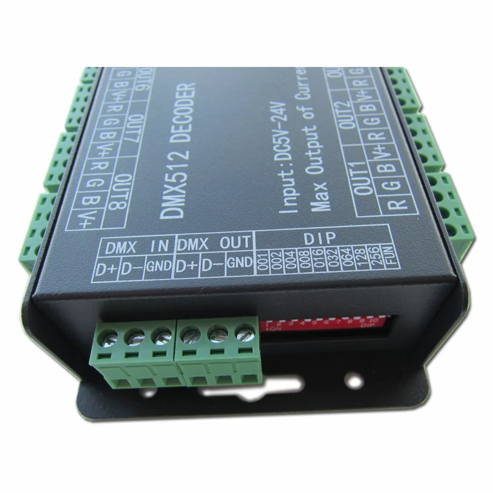 High Power 24 Channel RGB 3A/CH DMX512 Controller Led Decoder Dimmer 500Hz Flicker Free Smoother Dimming DMX Signal Indicator Flashes Function DC 5V-24V